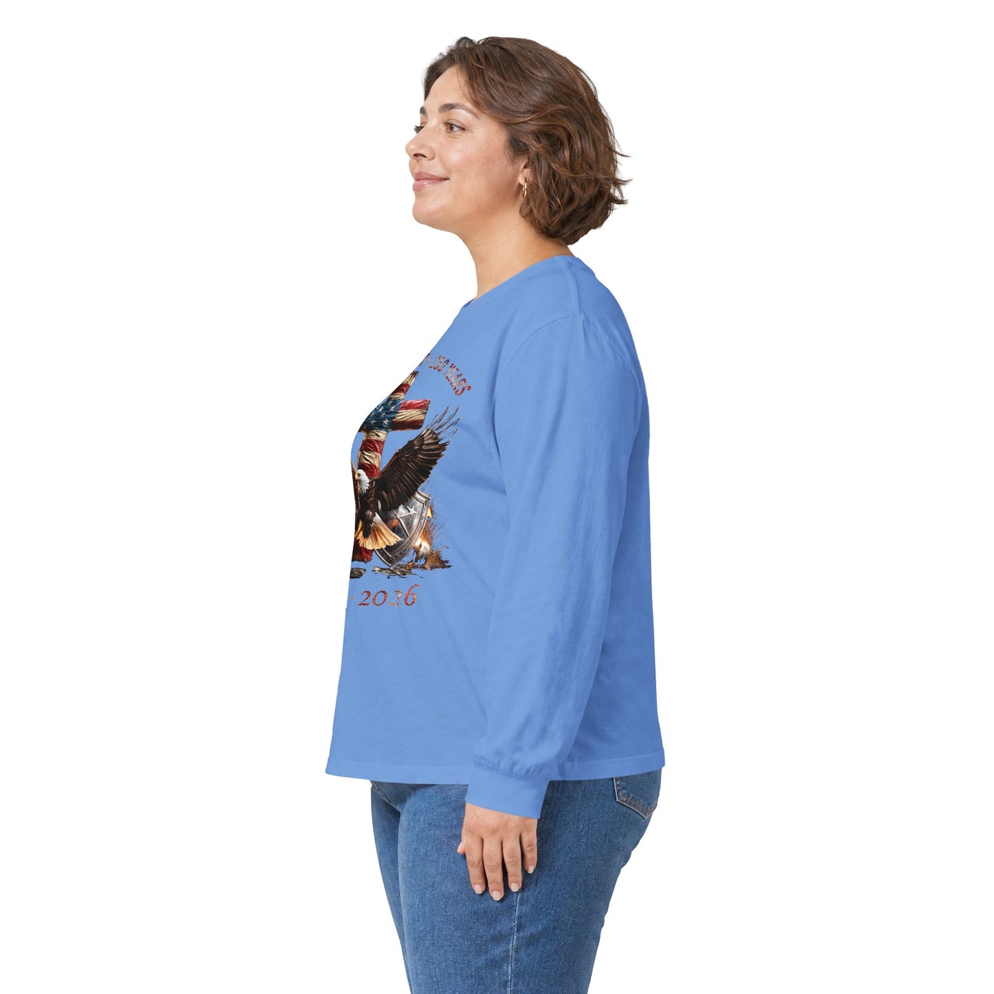 #250 Faith • Freedom 250 Years American Flag Cross & Eagle 1776-2026 Long Sleeve Tee