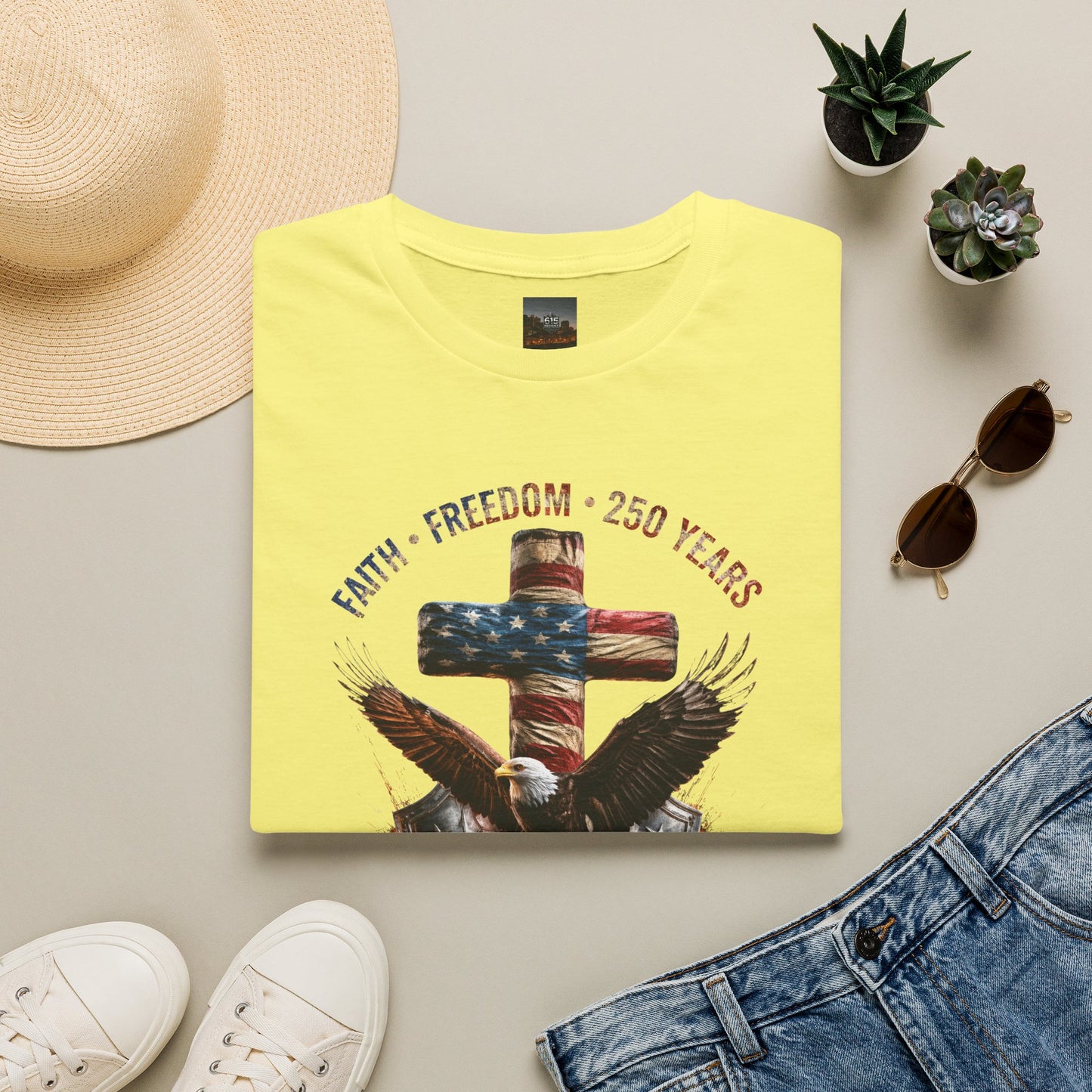 #250 Faith • Freedom 250 Years American Flag Cross & Eagle 1776-2026 T-Shirt