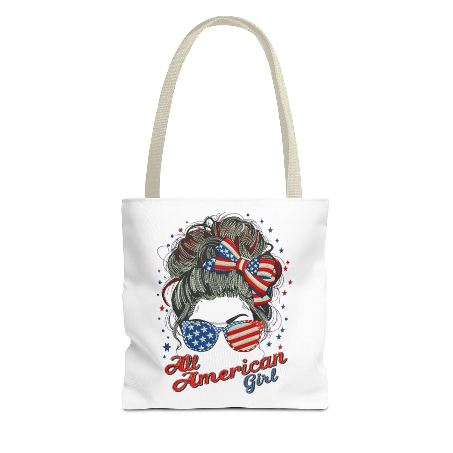 #250 "All American Girl" Patriotic Messy Bun Tote Bag