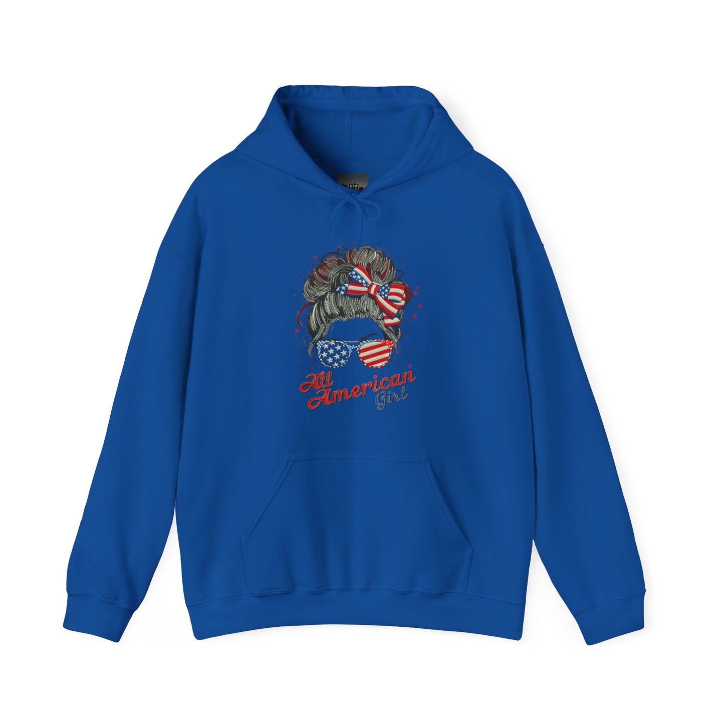 #250 "All American Girl" Patriotic Messy Bun Hoodie
