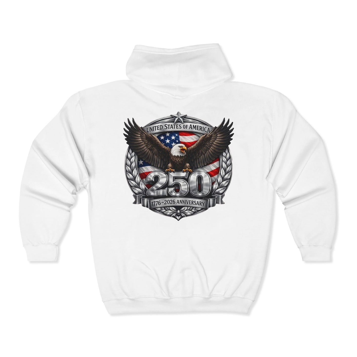 #250 Patriotic Bald Eagle 250 United States Emblem Zip Hoodie