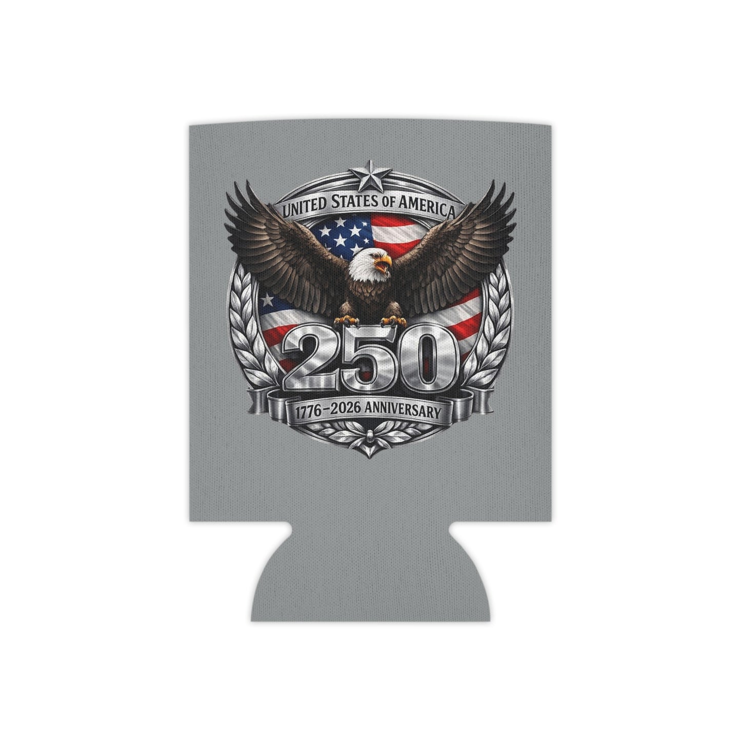 #250 Patriotic Bald Eagle 250 United States Emblem Can Cooler - Beverage Koozie