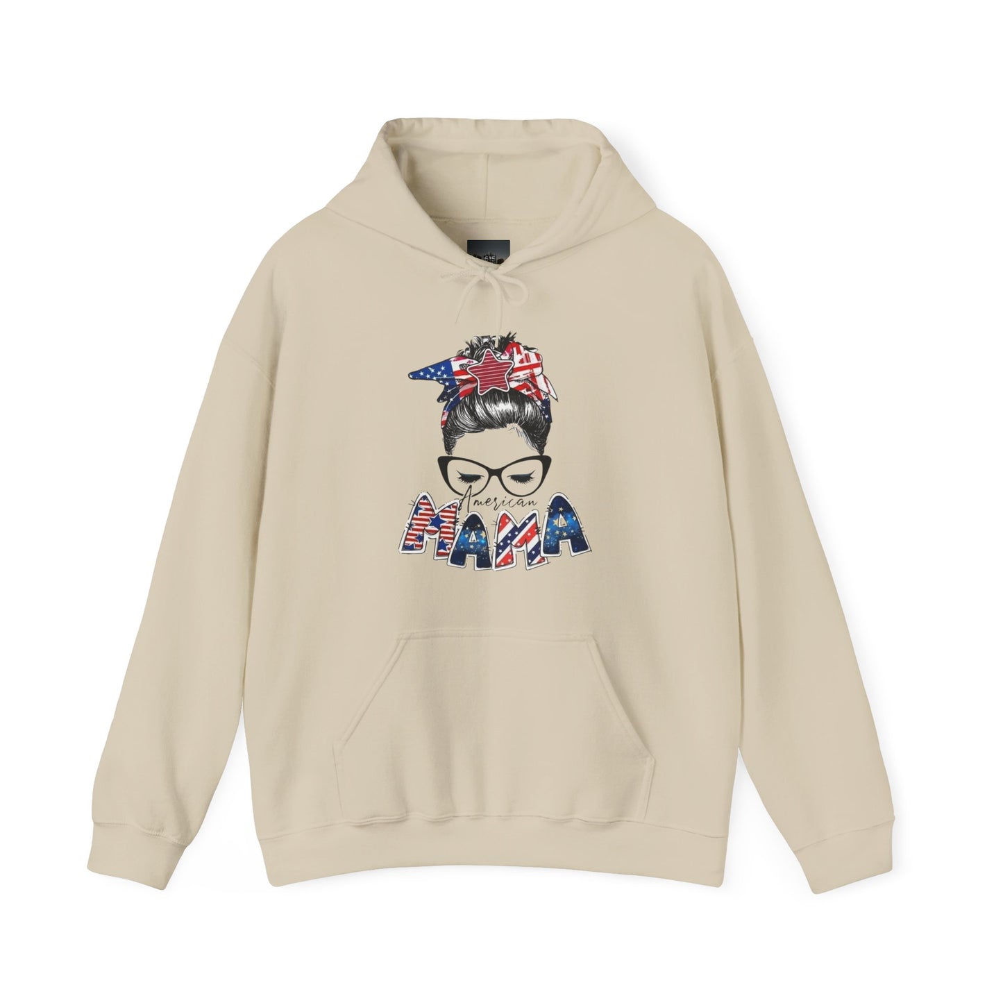 #250 Mama USA Flag Messy Bun Hoodie