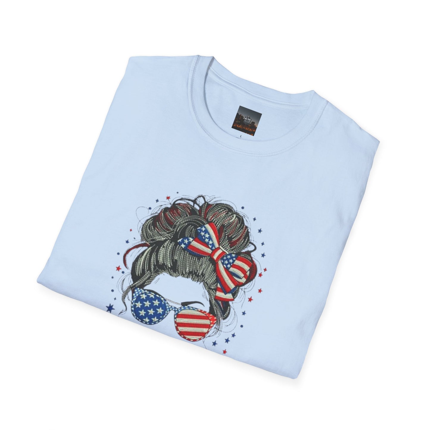 #250 "All American Girl" Patriotic Messy Bun T-Shirt