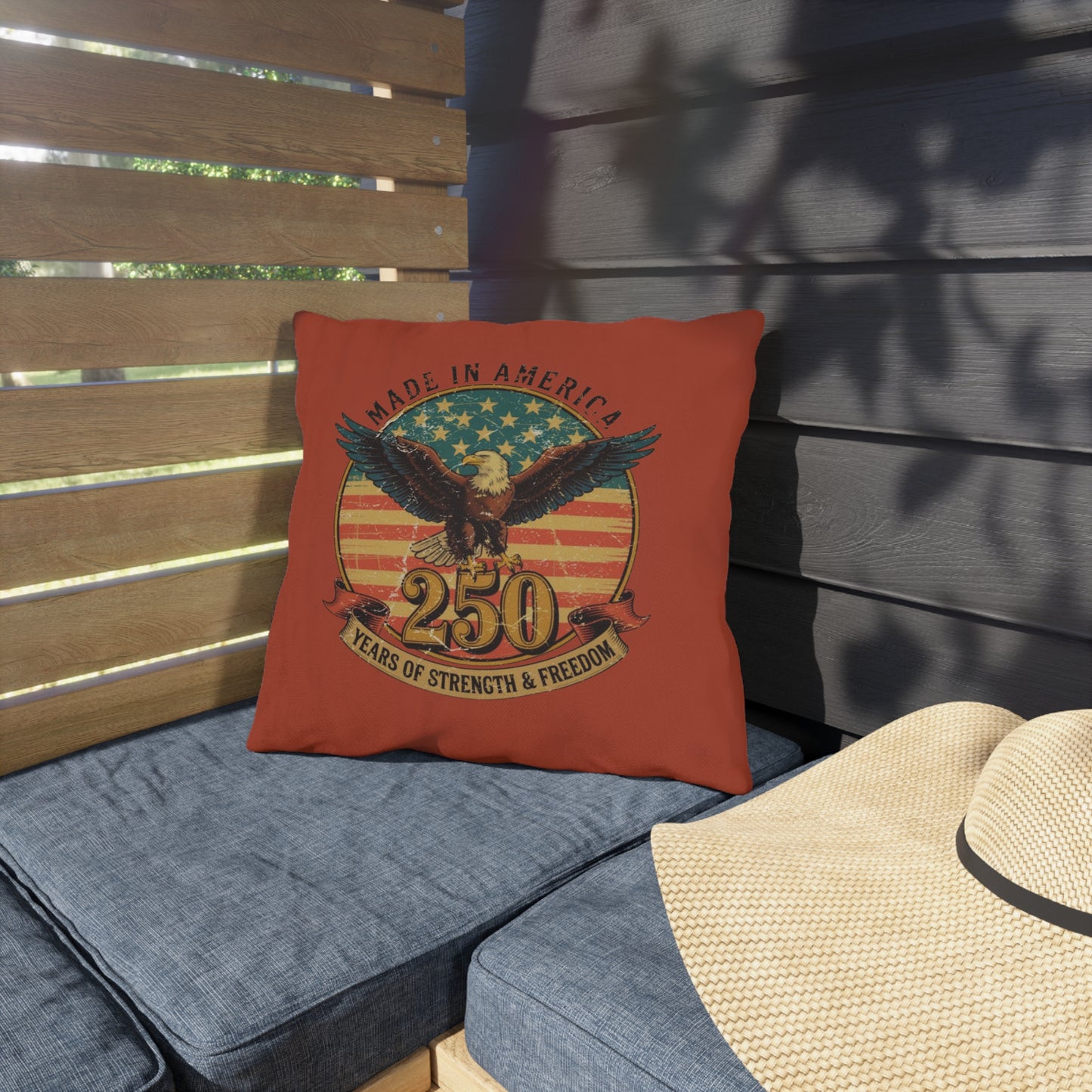 #250 Made in America Eagle 250th Anniversary Patriotic Outdoor Throw Pillow