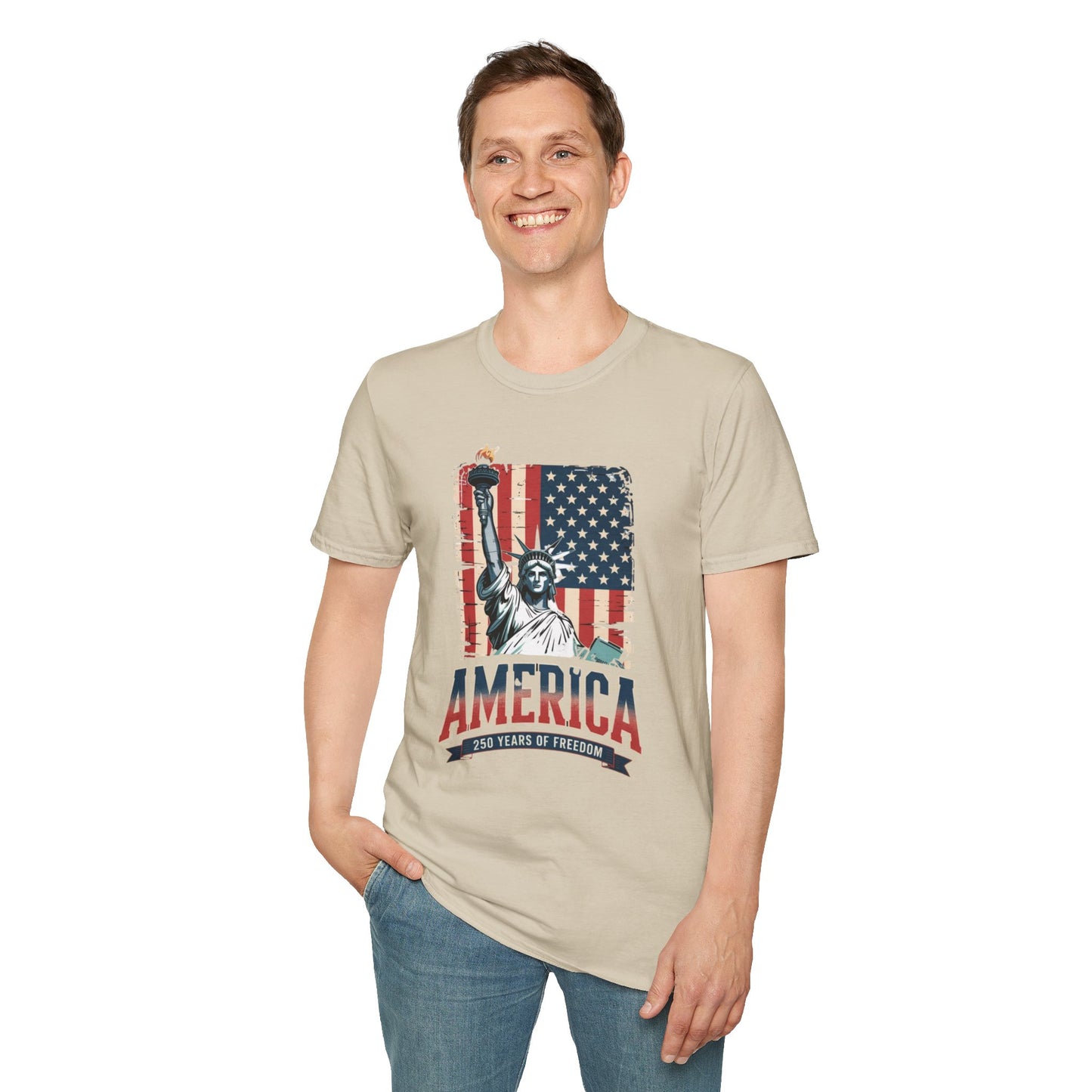 #250 Statue of Liberty American Flag 'America' Patriotic Independence Day T‑Shirt