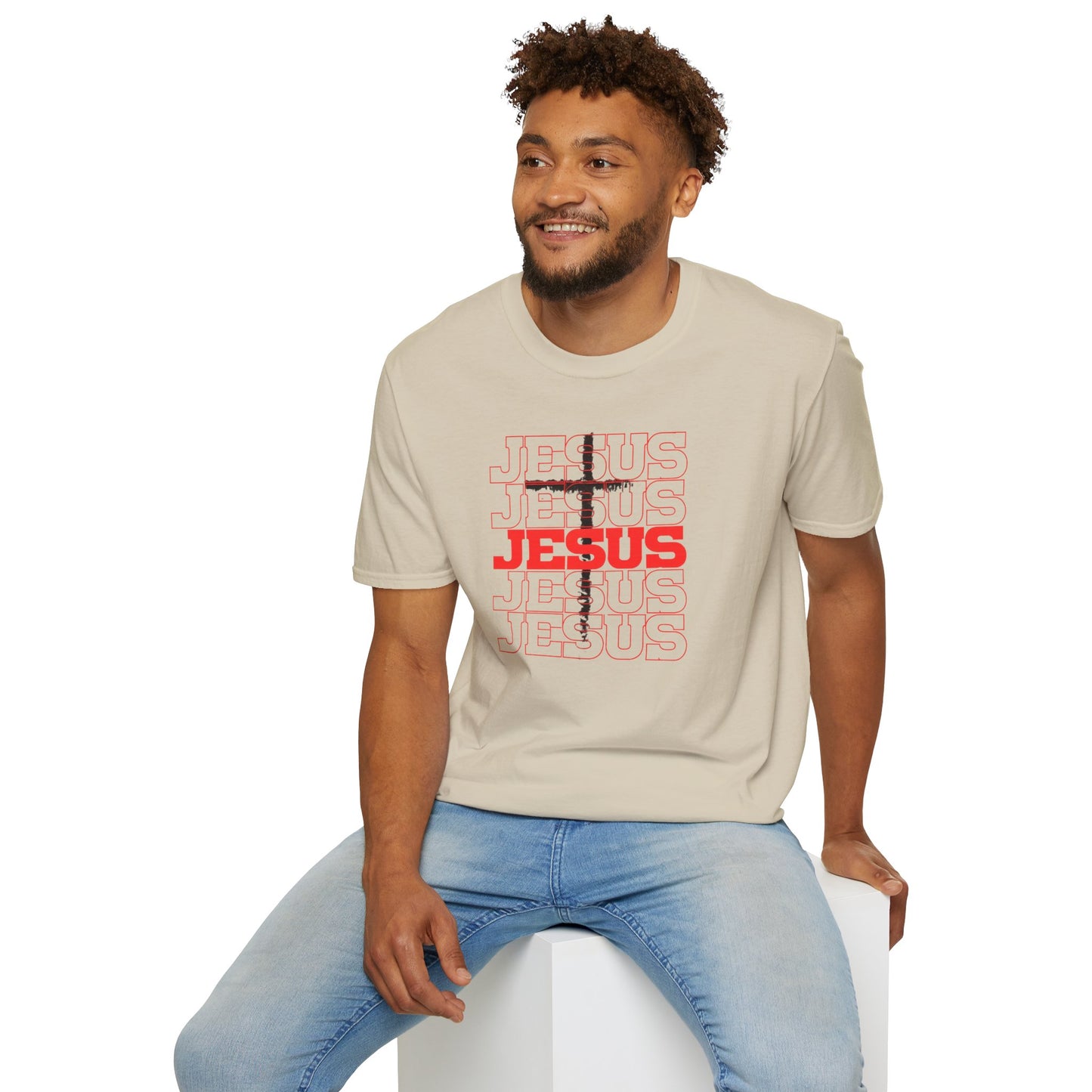 Jesus Cross Red Text Black Cross Graphic T-Shirt — Religious Faith Tee