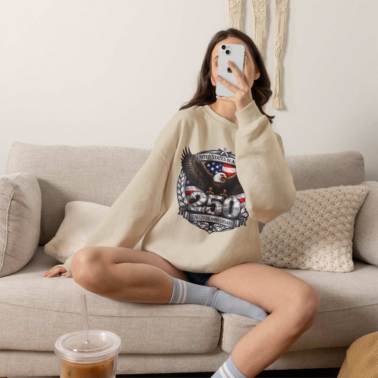 #250 Patriotic Bald Eagle 250 United States Emblem Crewneck Sweatshirt