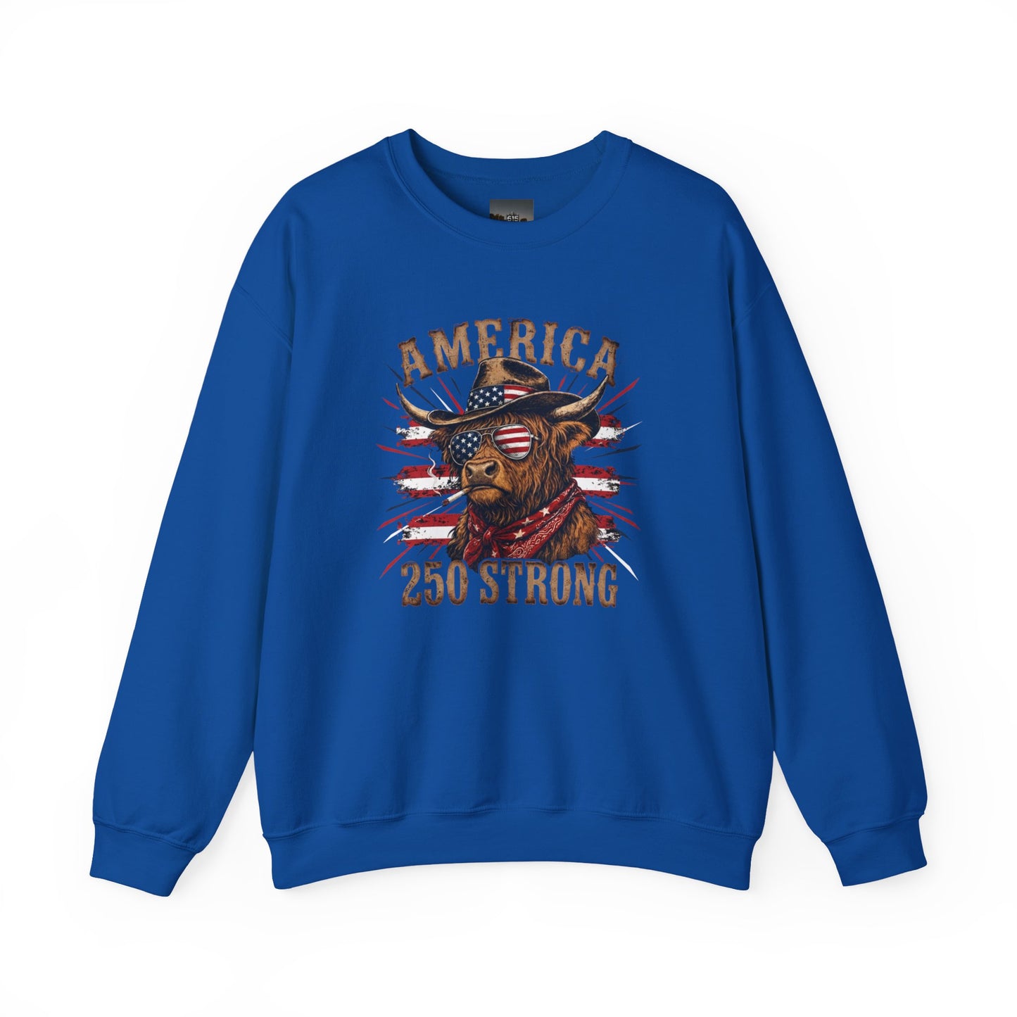 #250 America 250 Strong Patriotic Bull with American Flag Sweatshirt