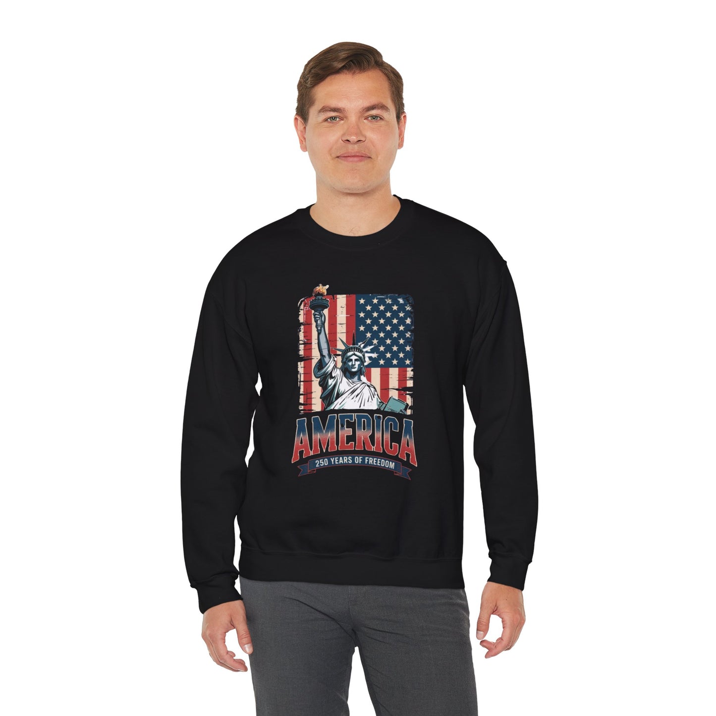 #250 Statue of Liberty American Flag 'America' Patriotic Independence Day Crewneck Sweatshirt