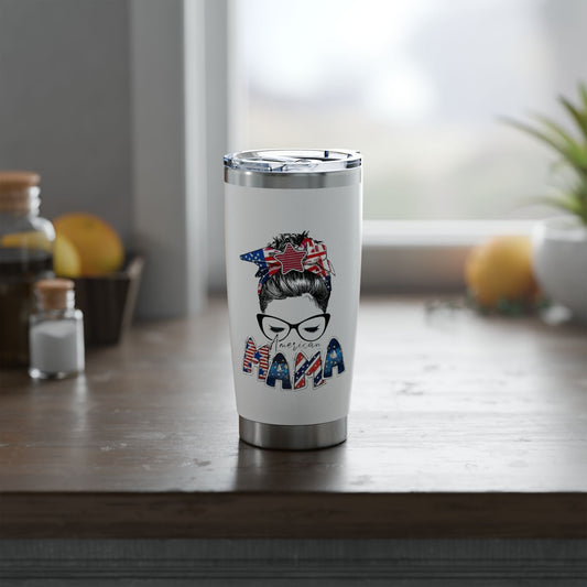 #250 Mama USA Flag Messy Bun 20oz Stainless Travel Tumbler 'Vagabond'
