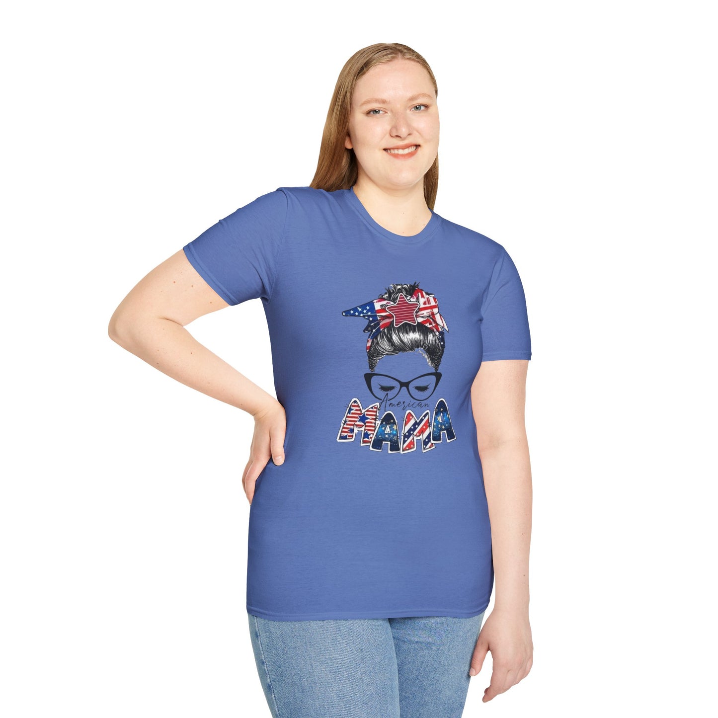 Mama USA Flag Messy Bun T-Shirt