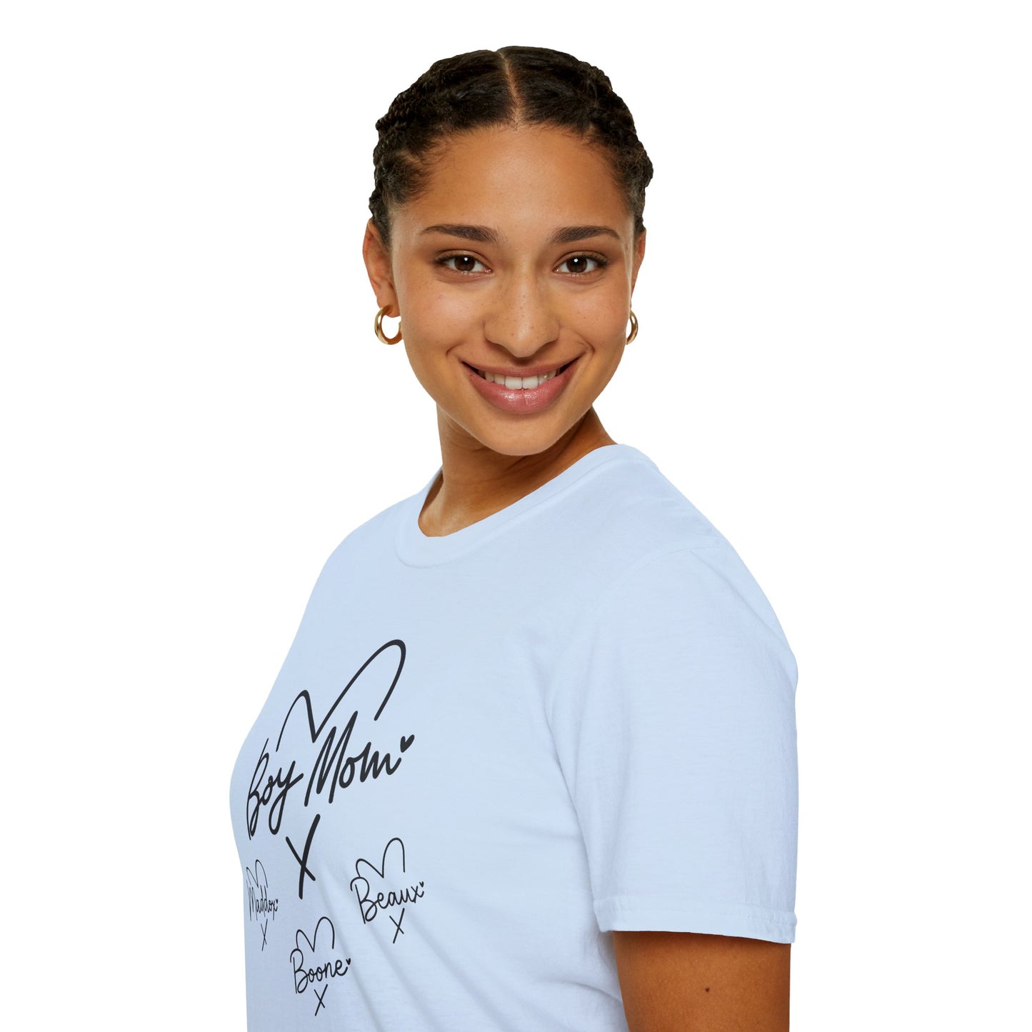 #CBS Boy Mom Heart T-Shirt – Casual Graphic Tee for Mothers ("Boy Mom" Script Design)