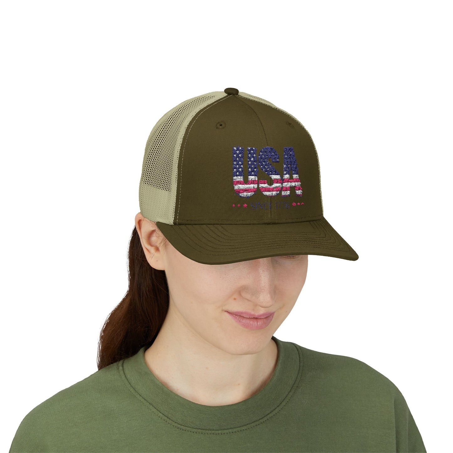 #250 USA Flag "USA Since 1776" Patriotic Snapback Trucker Cap