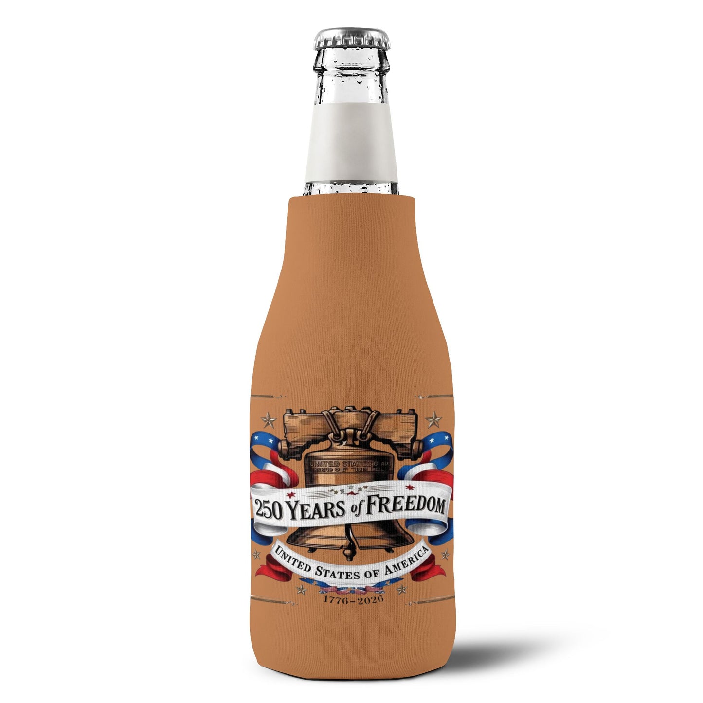 #250 250 Years of Freedom Liberty Bell Zip-Up Bottle Cooler Sleeve Koozie