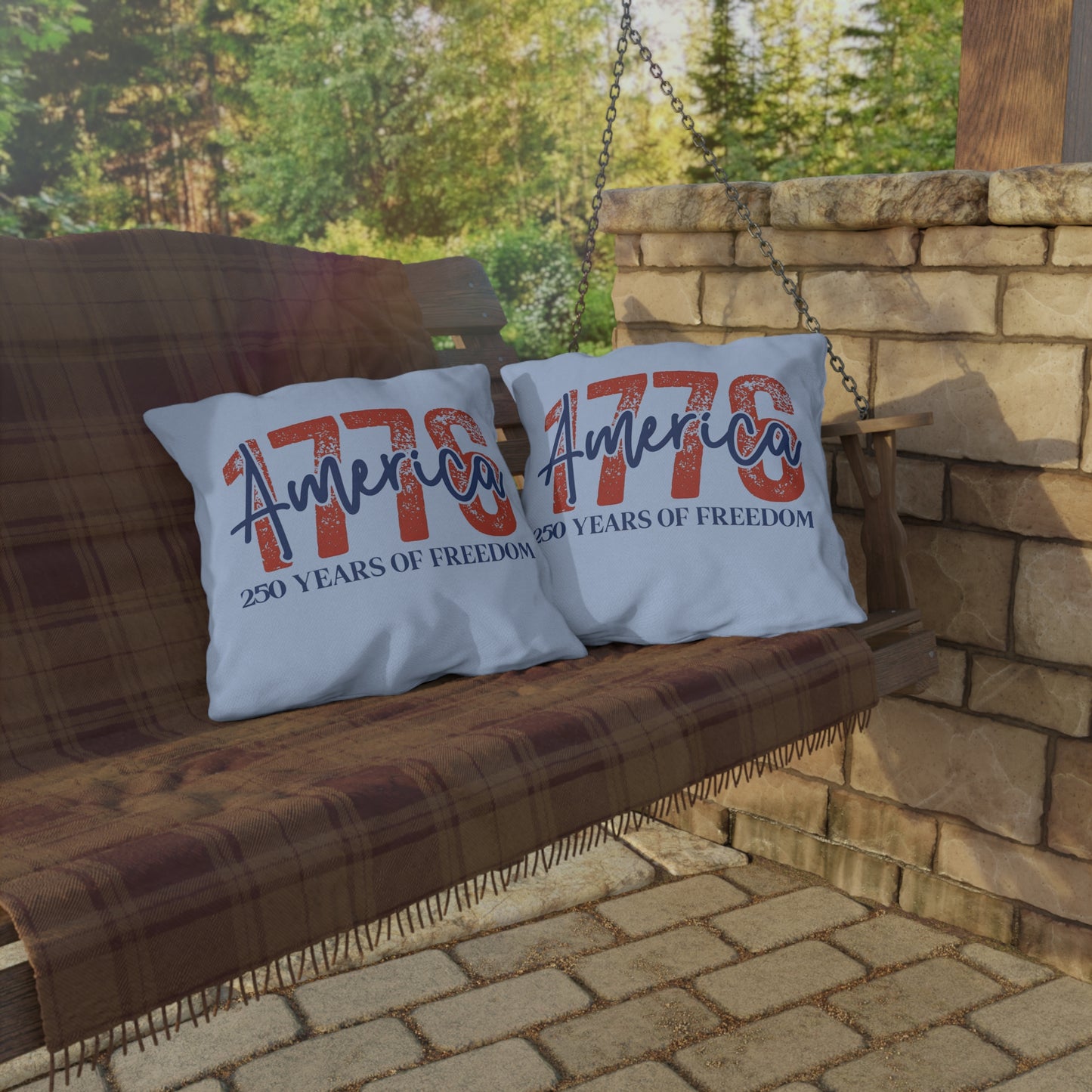 #250 1776 America: 250 Years of Freedom' Patriotic Independence Day Outdoor Throw Pillow