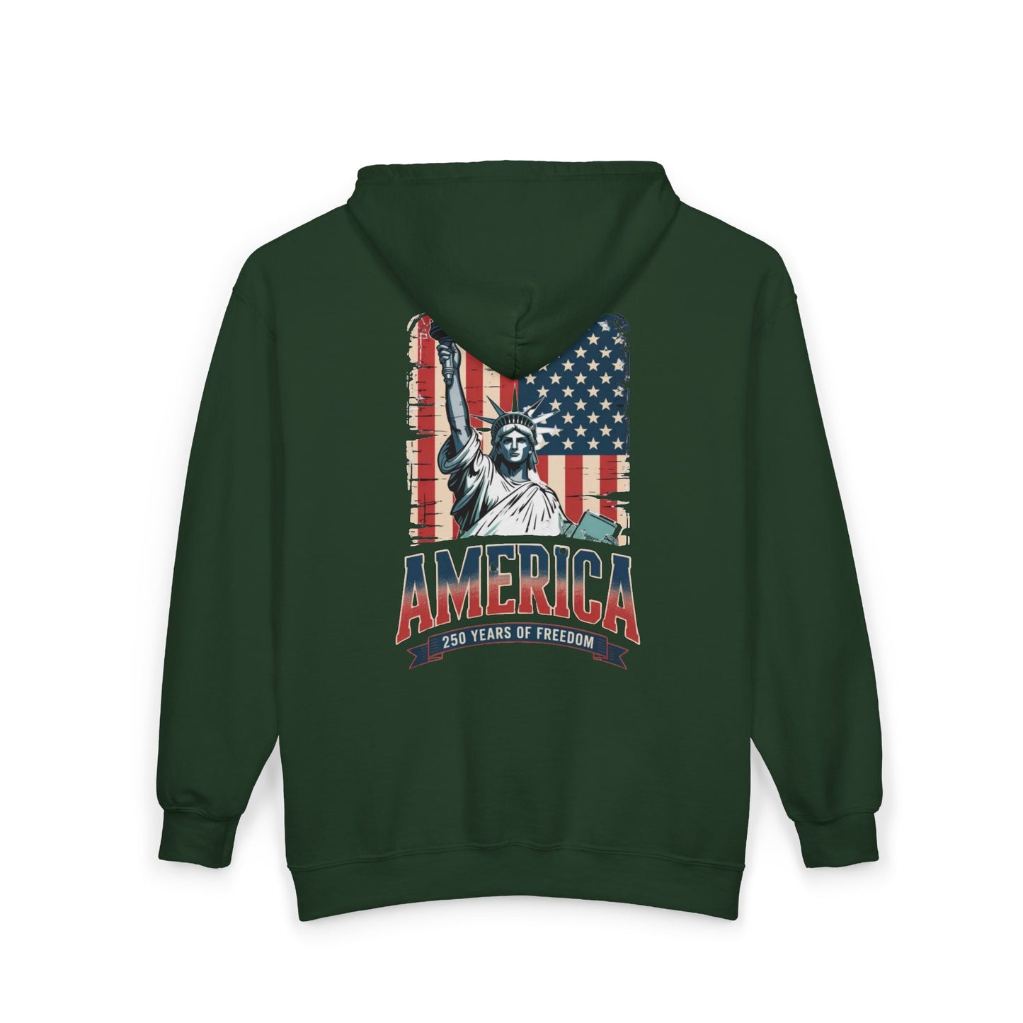 #250 Statue of Liberty American Flag 'America' Patriotic Independence Day Zip Hoodie