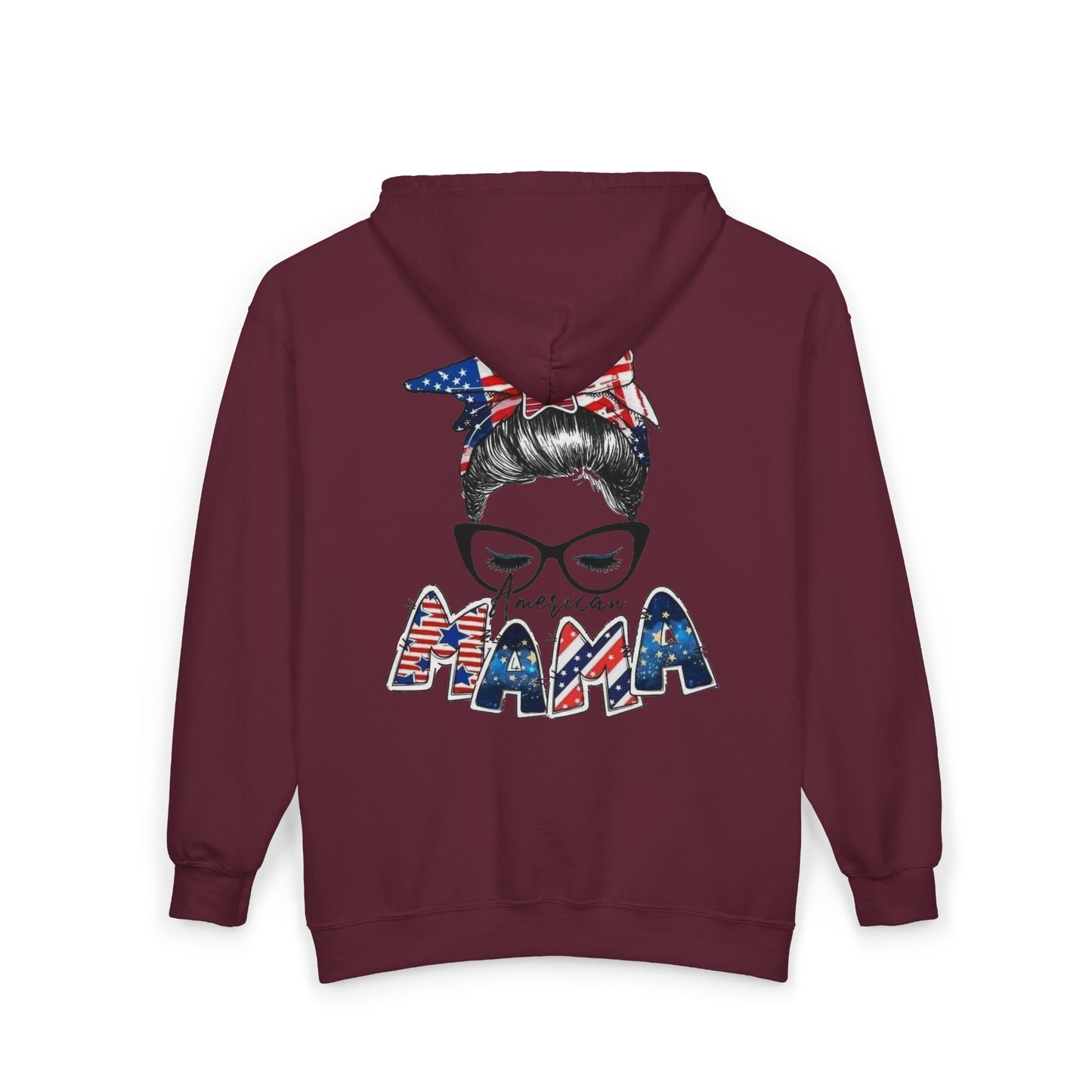 #250 Mama USA Flag Messy Bun Zip Hoodie