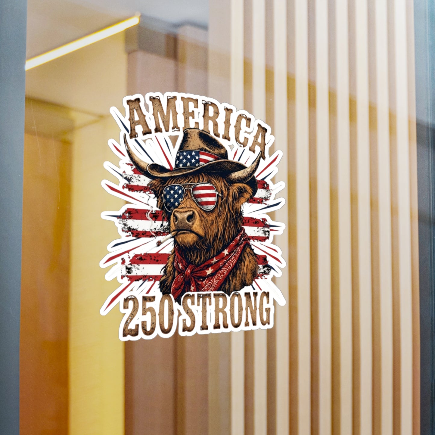 #250 America 250 Strong Patriotic Bull with American Flag Vinyl Sticker Kiss-Cut Decal (Fourth of July)