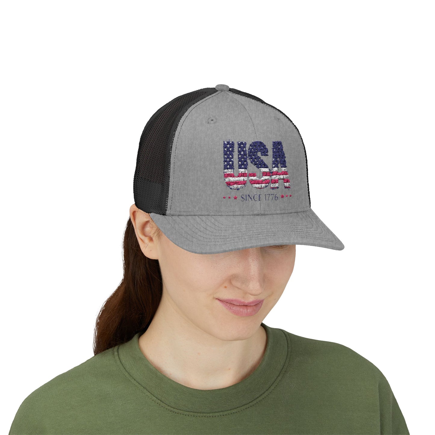#250 USA Flag "USA Since 1776" Patriotic Snapback Trucker Cap