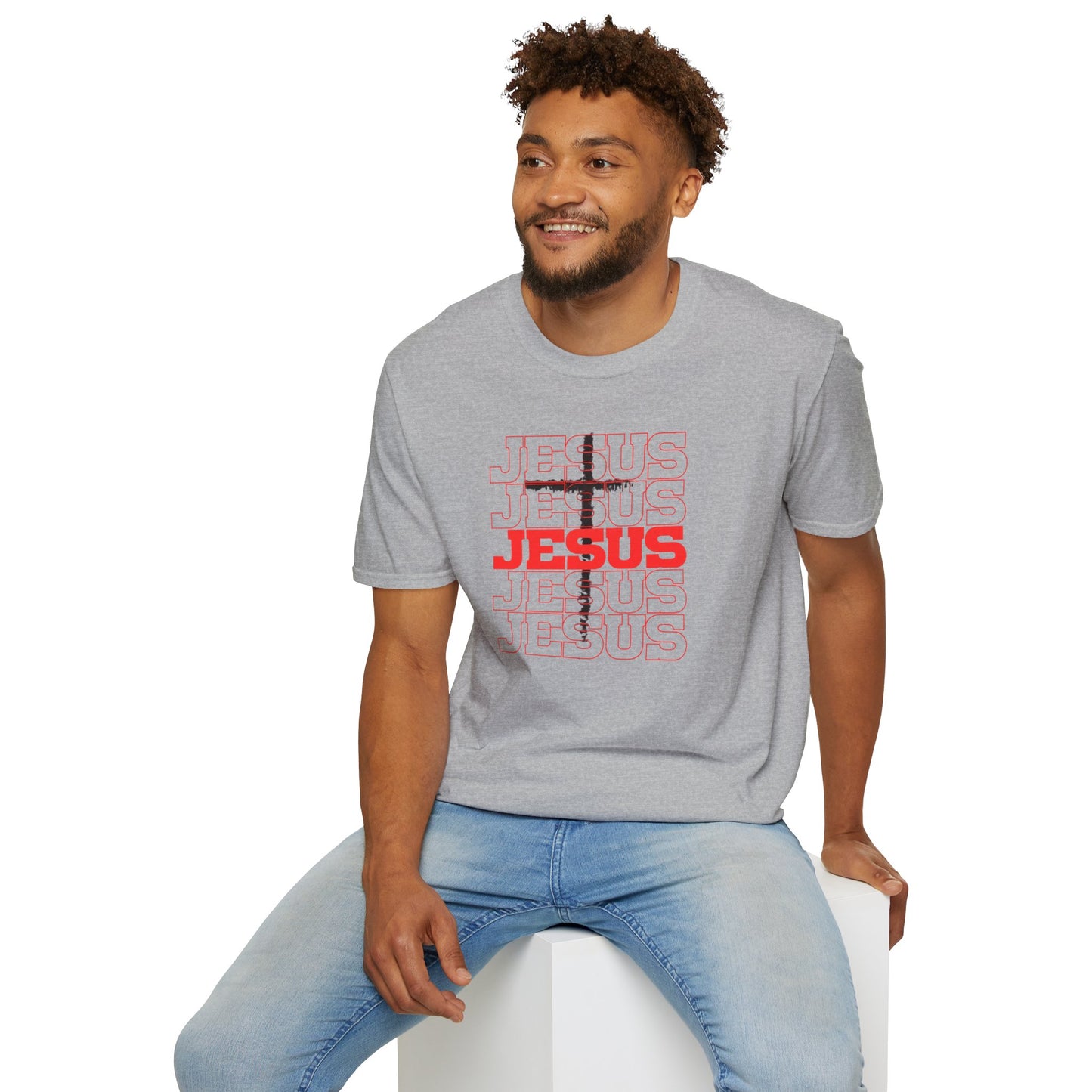 Jesus Cross Red Text Black Cross Graphic T-Shirt — Religious Faith Tee