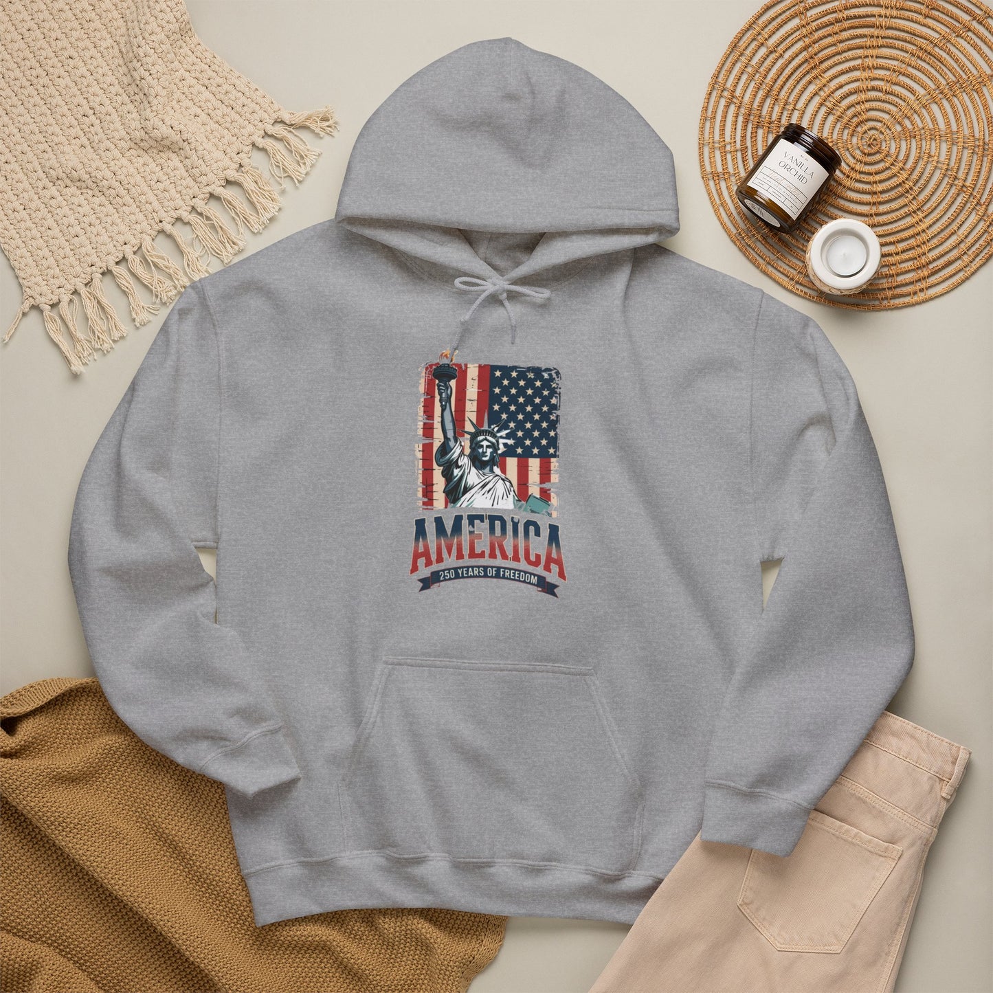 #250 Statue of Liberty American Flag 'America' Patriotic Independence Day Hoodie