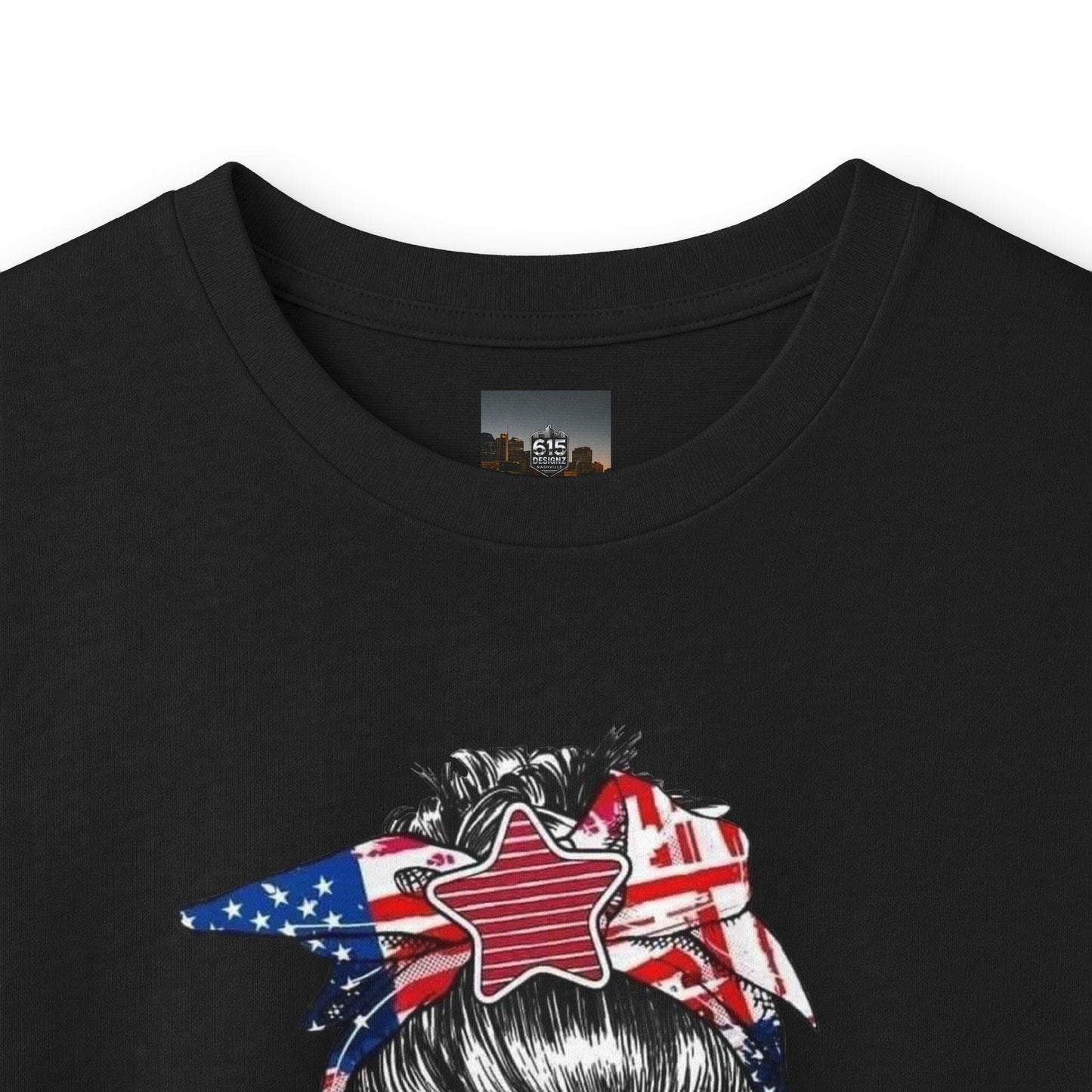 #250 Mama USA Flag Messy Bunn Long Sleeve Tee
