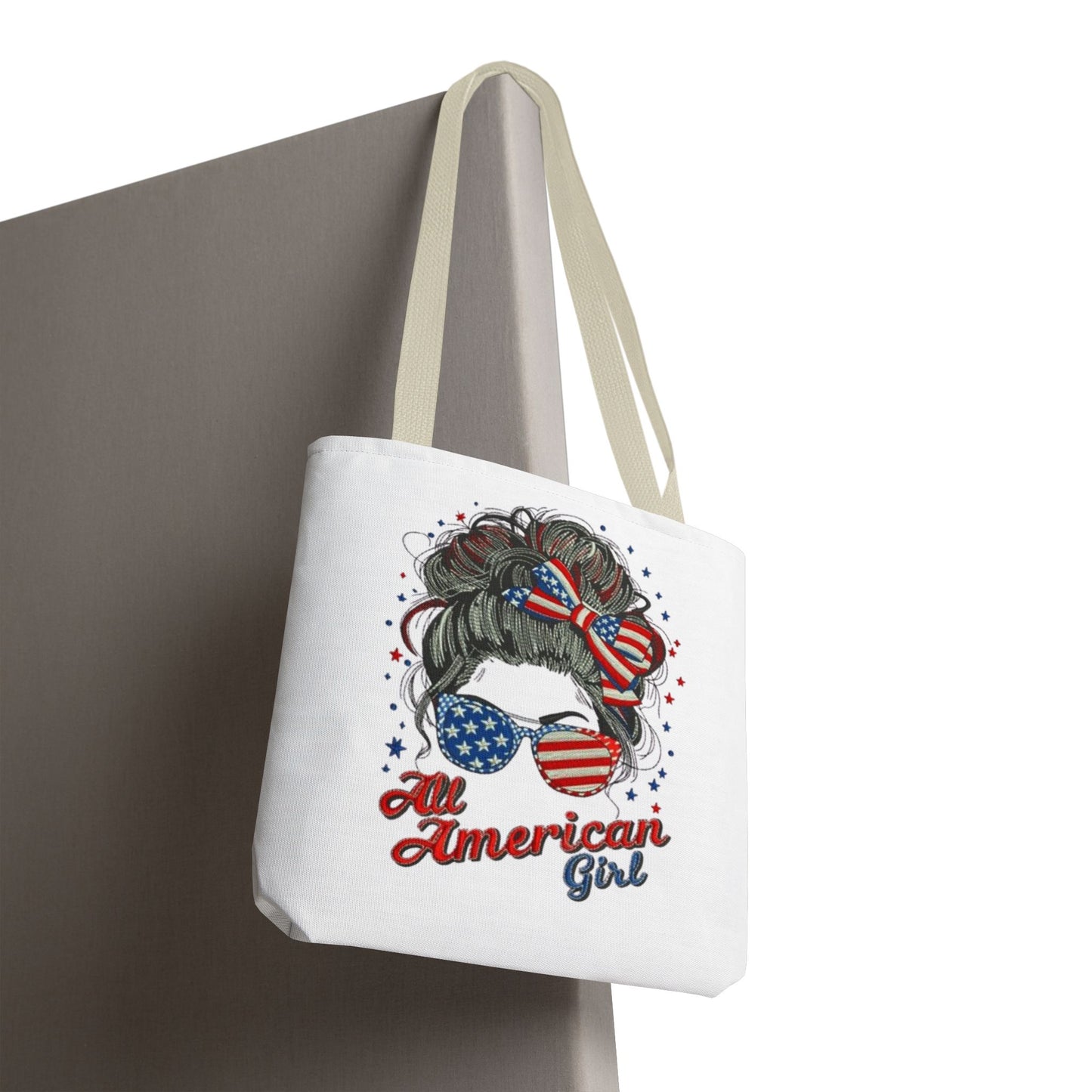 #250 "All American Girl" Patriotic Messy Bun Tote Bag