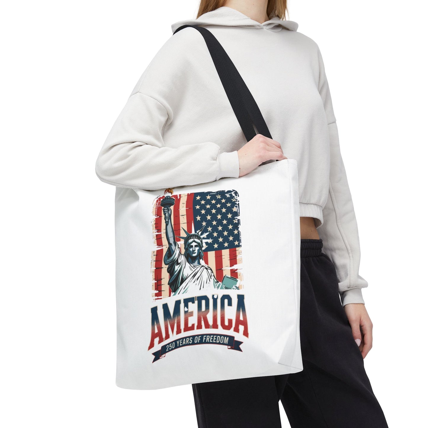 #250 Statue of Liberty American Flag 'America' Patriotic Independence Day Tote Bag