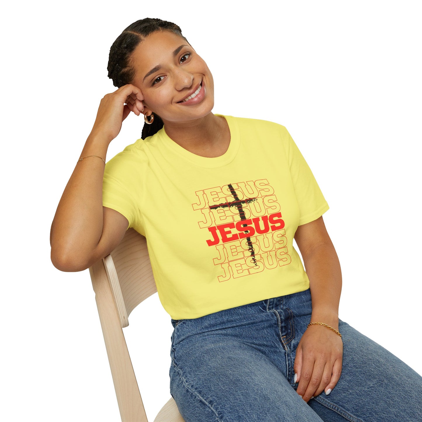 Jesus Cross Red Text Black Cross Graphic T-Shirt — Religious Faith Tee