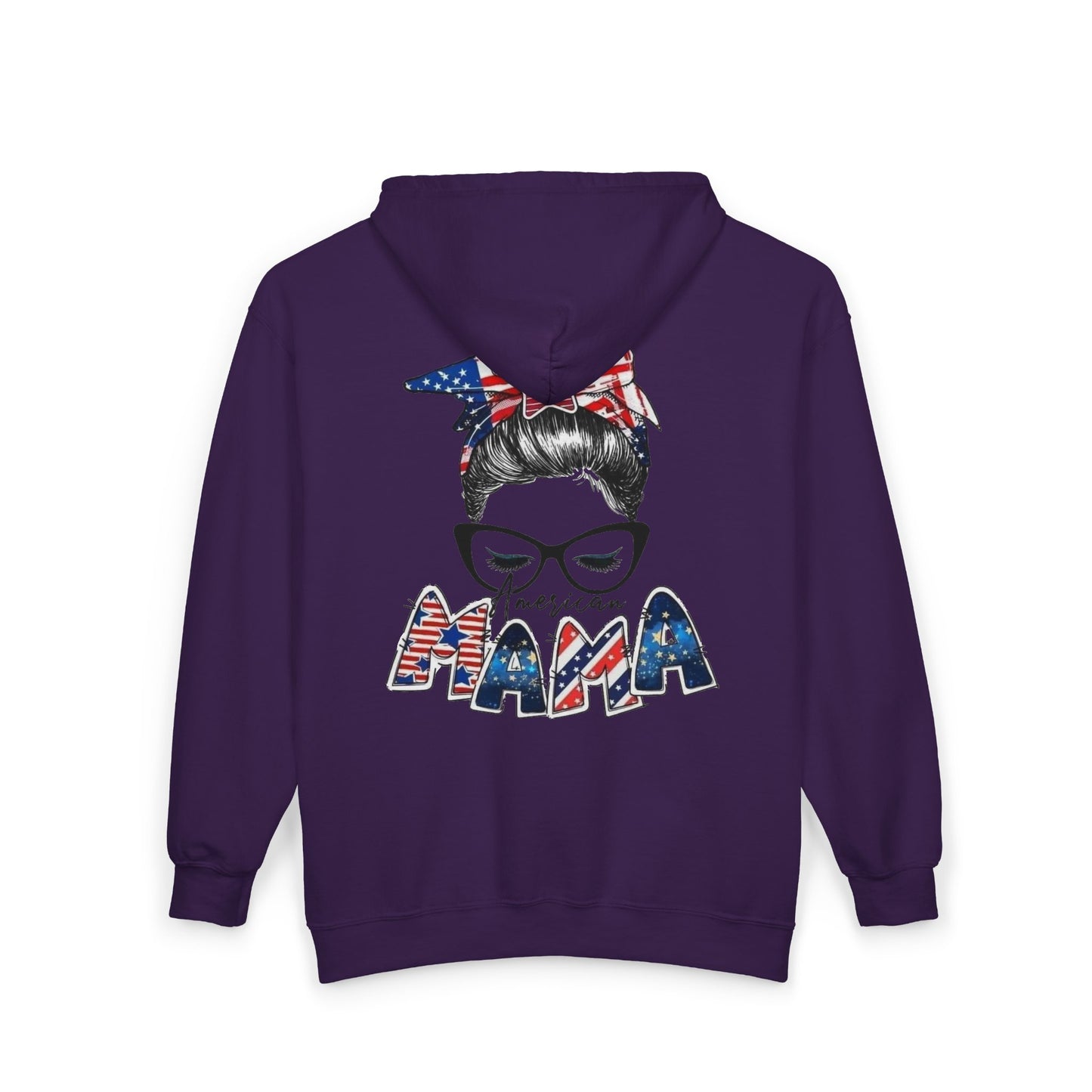 #250 Mama USA Flag Messy Bun Zip Hoodie