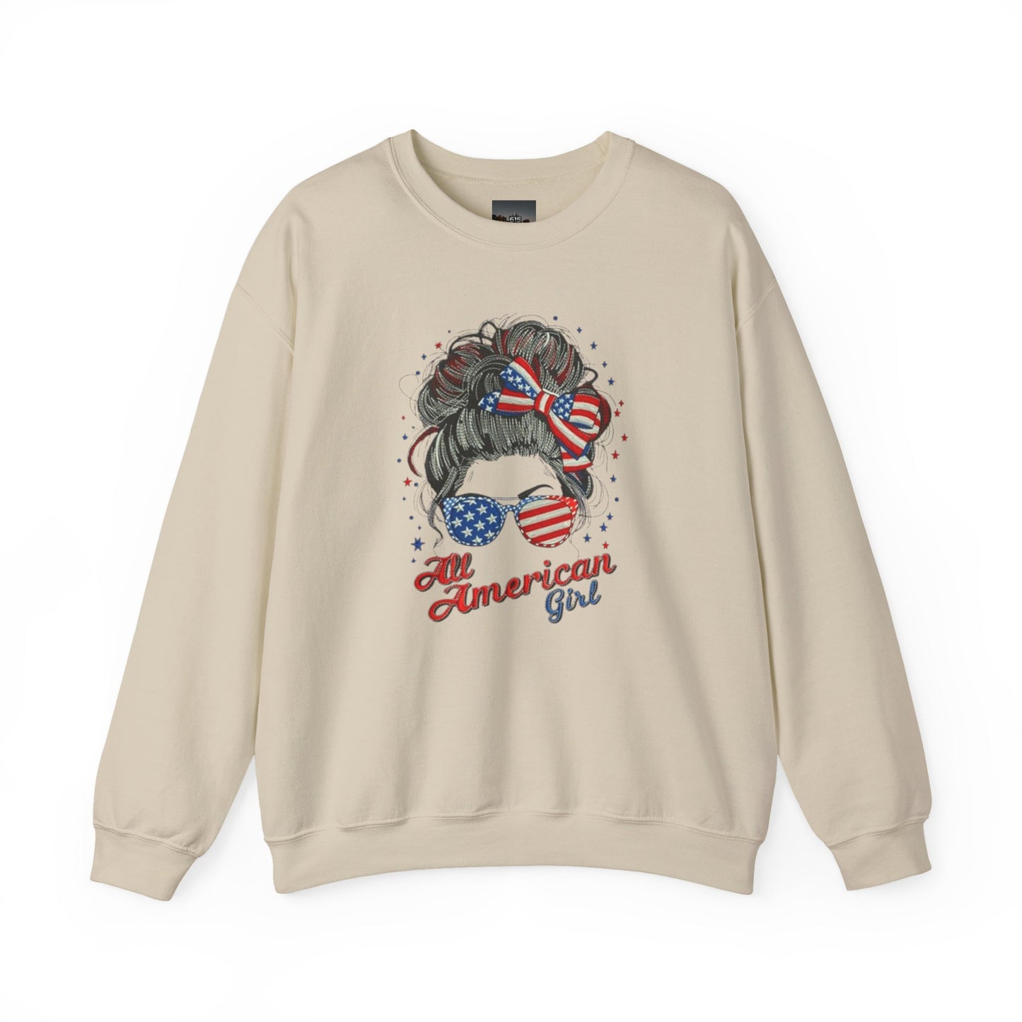 #250 "All American Girl" Patriotic Messy Bun Sweatshirt