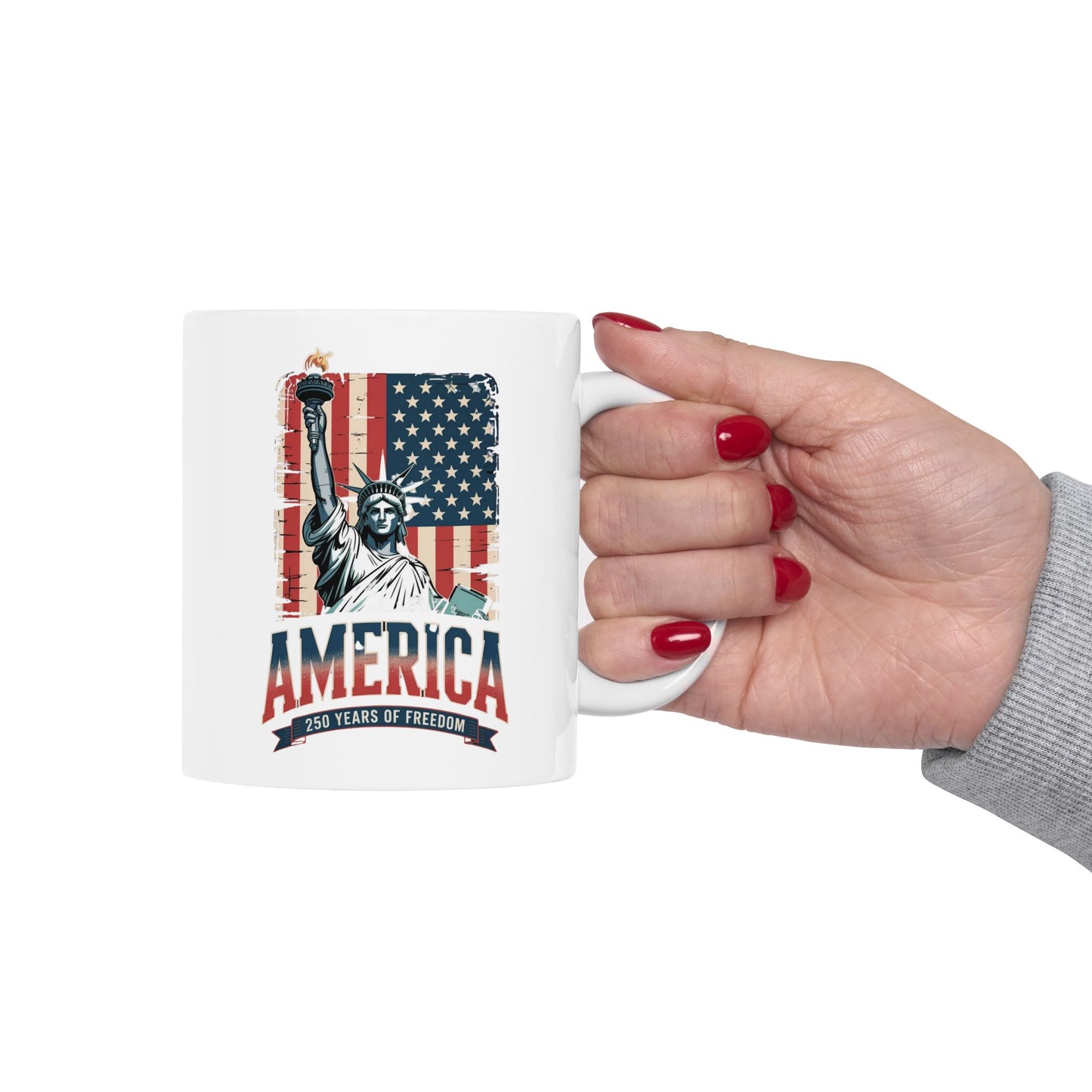 #250 Statue of Liberty American Flag 'America' Patriotic Independence Day Ceramic Mug Coffee Cup (11oz, 15oz)