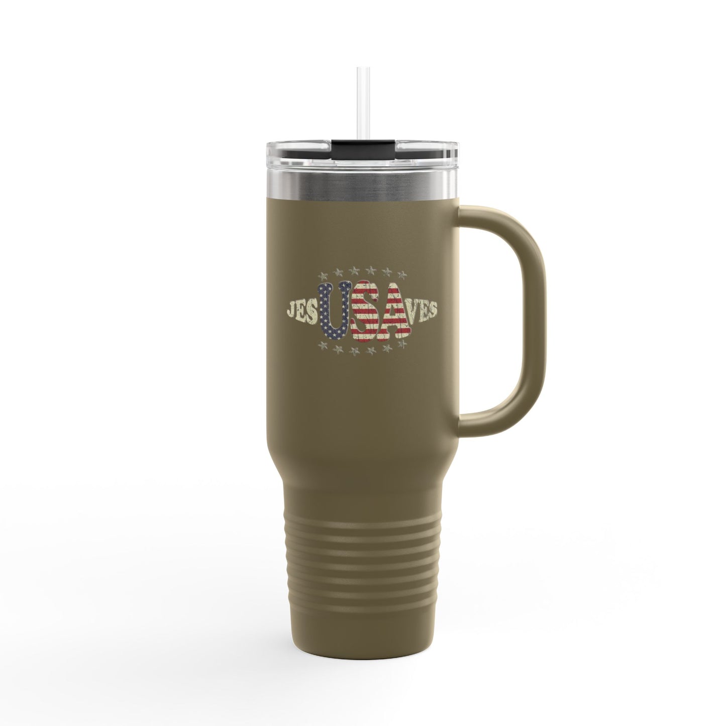 JesUSAves Patriotic 40oz Insulated Travel Mug – American Flag Christian Faith Steel Tumbler