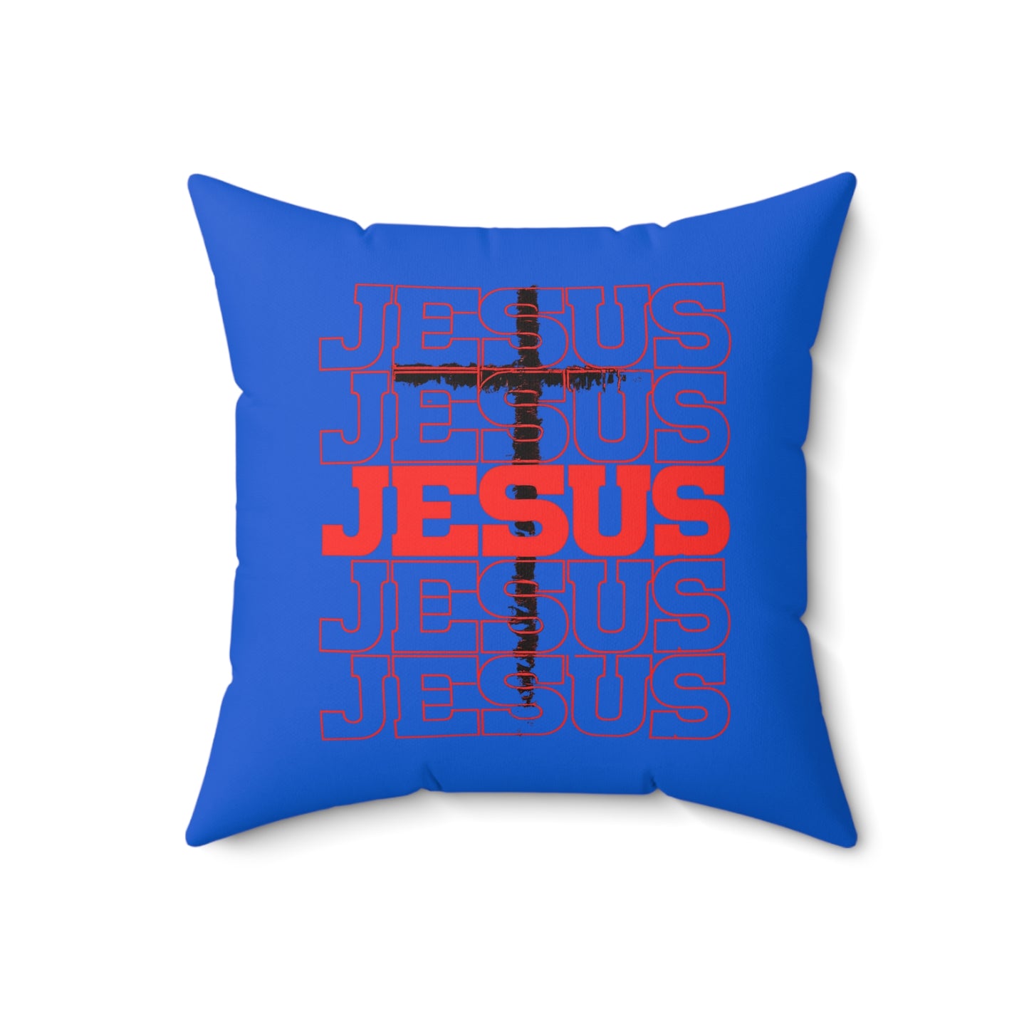 Jesus Cross Red Text Black Cross Graphic - Decorative Throw Pillow for Christian Home Decor