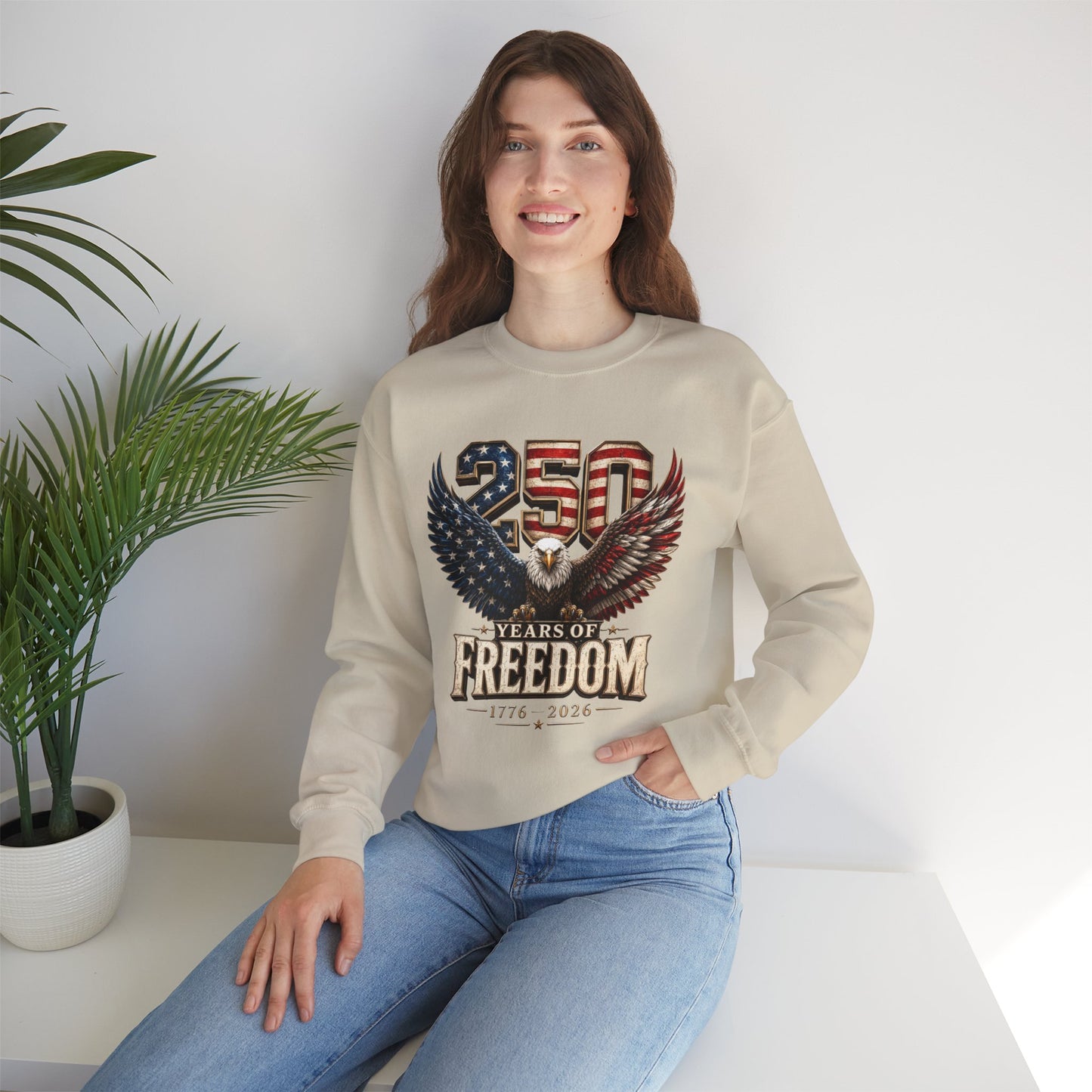 #250 250 Years of Freedom Eagle Patriotic American Flag Anniversary (1776–2026) Crewneck Sweatshirt