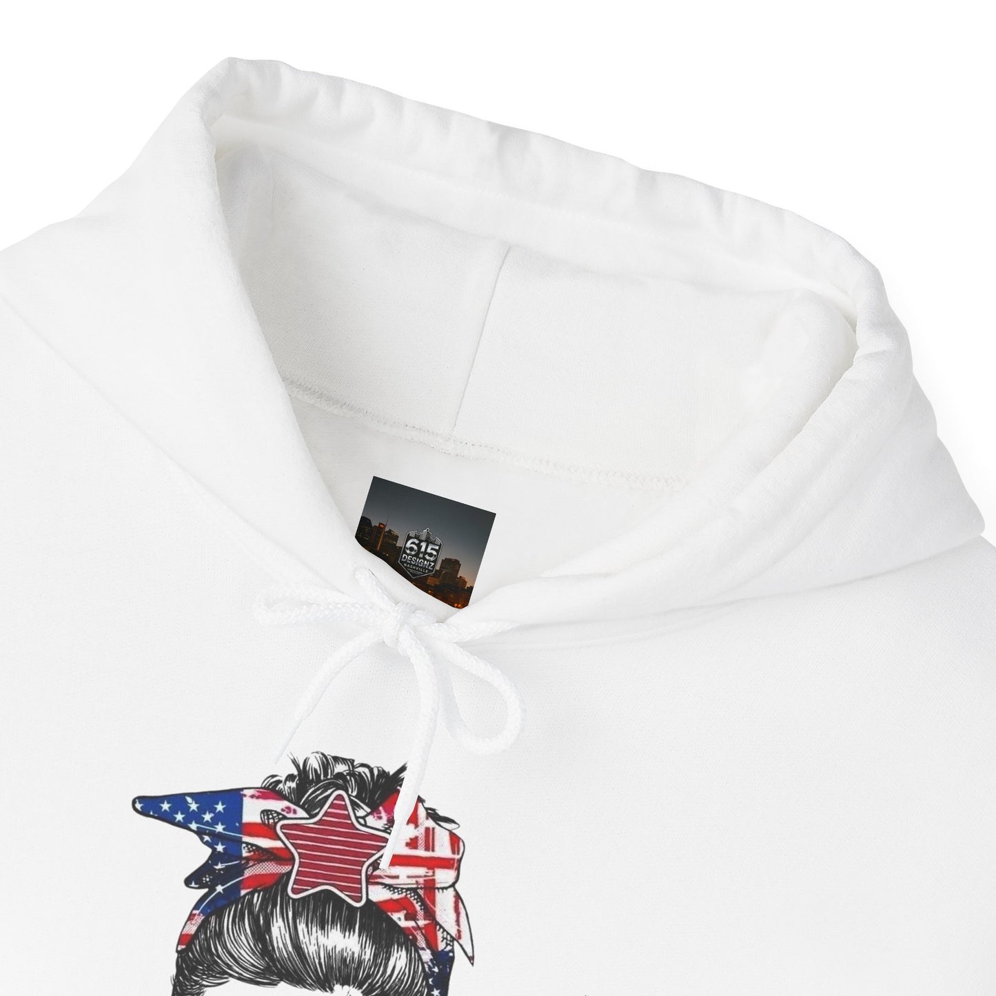 #250 Mama USA Flag Messy Bun Hoodie