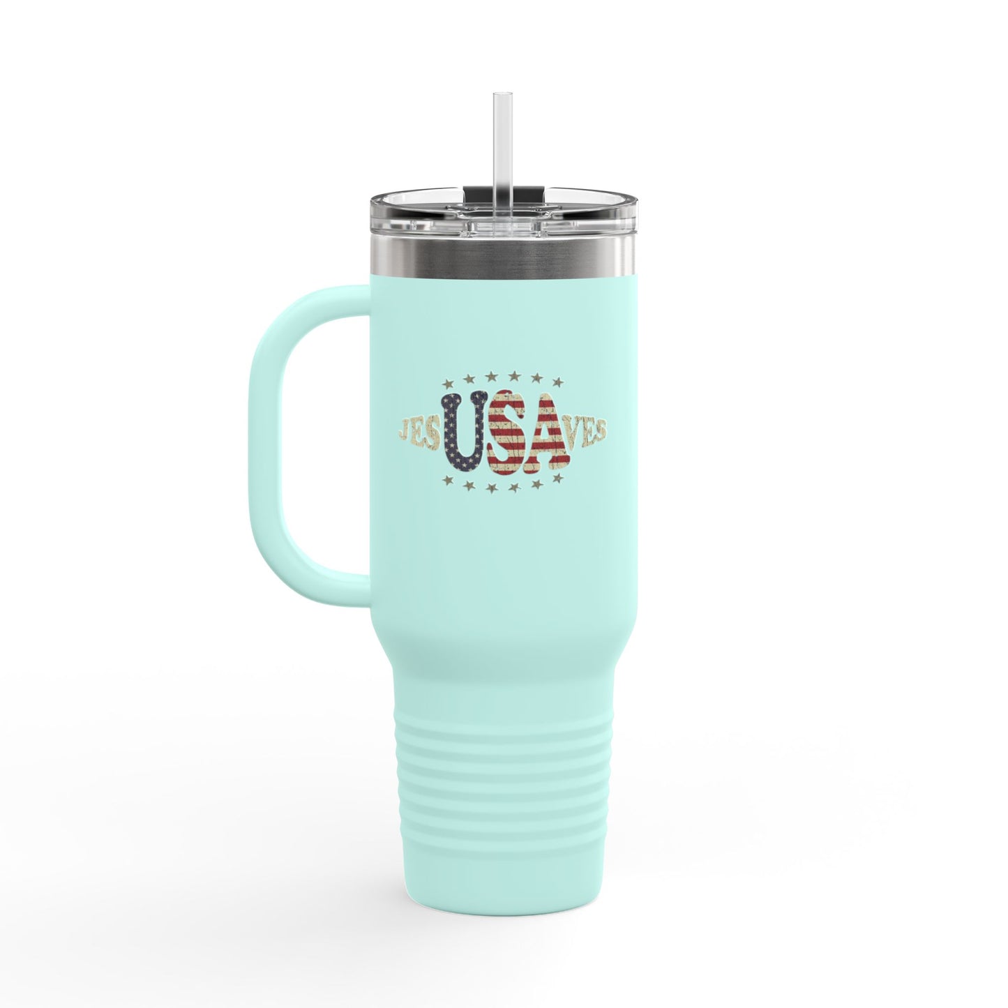 JesUSAves Patriotic 40oz Insulated Travel Mug – American Flag Christian Faith Steel Tumbler