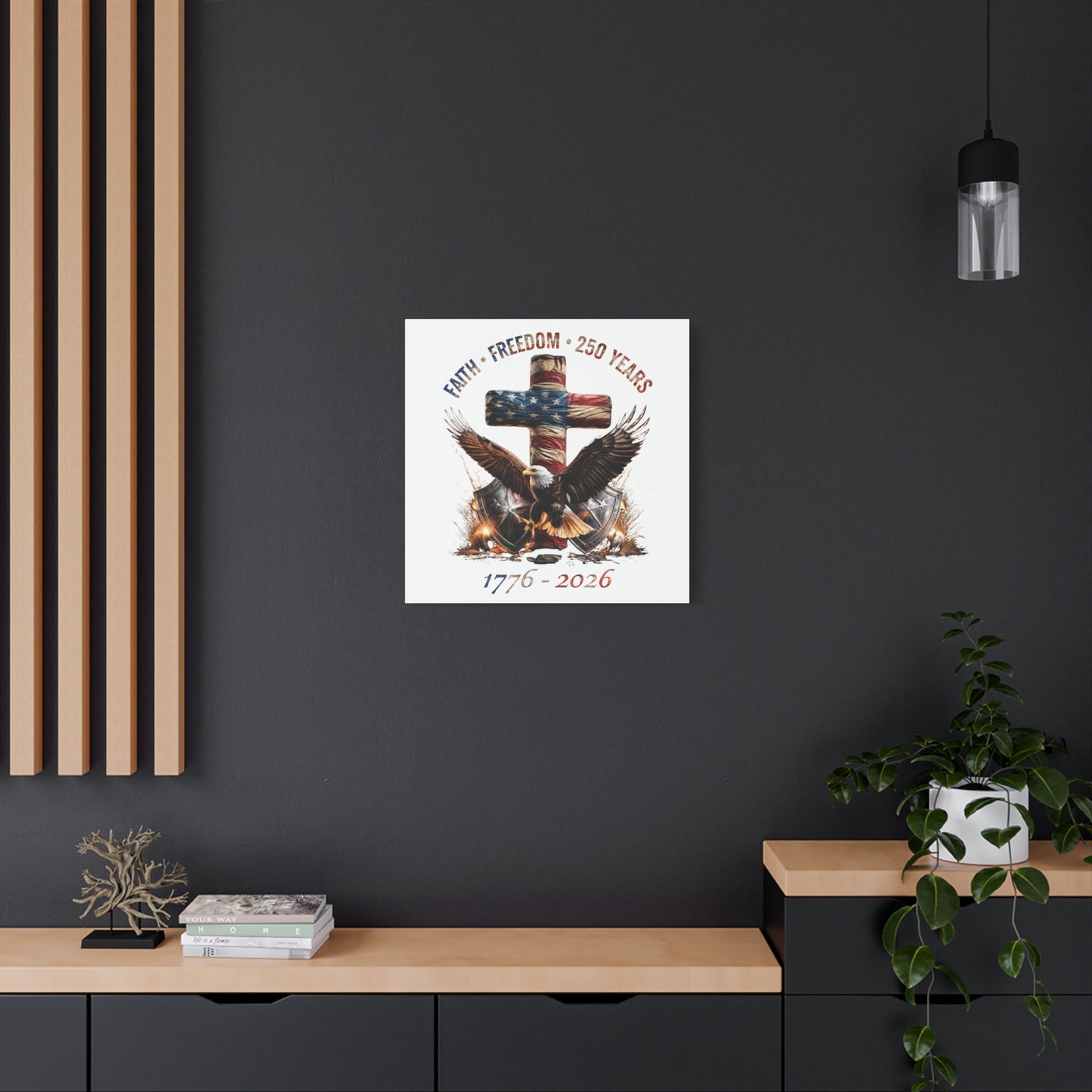 #250 Faith • Freedom 250 Years American Flag Cross & Eagle 1776-2026 Matte Canvas Wall Art