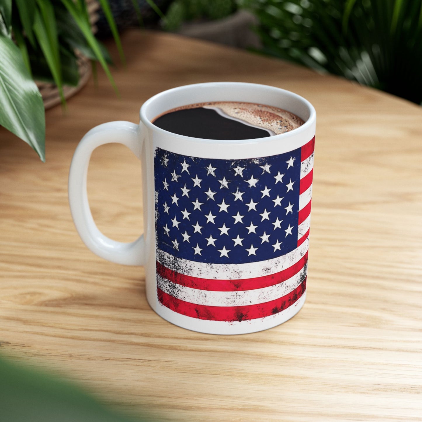 #250 Distressed American Flag Ceramic Mug — Patriotic (11oz, 15oz) Coffee Cup
