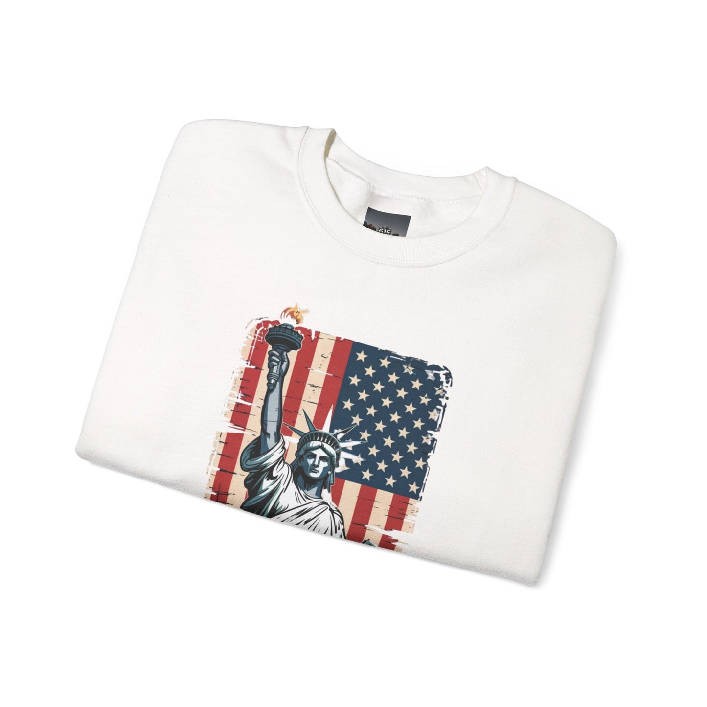 #250 Statue of Liberty American Flag 'America' Patriotic Independence Day Crewneck Sweatshirt