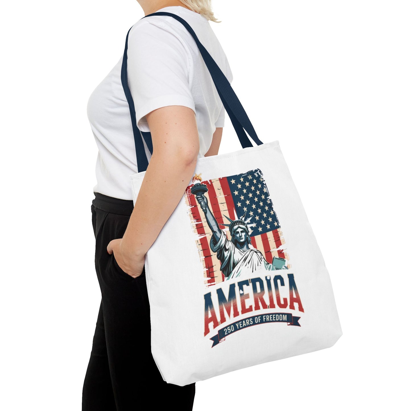 #250 Statue of Liberty American Flag 'America' Patriotic Independence Day Tote Bag