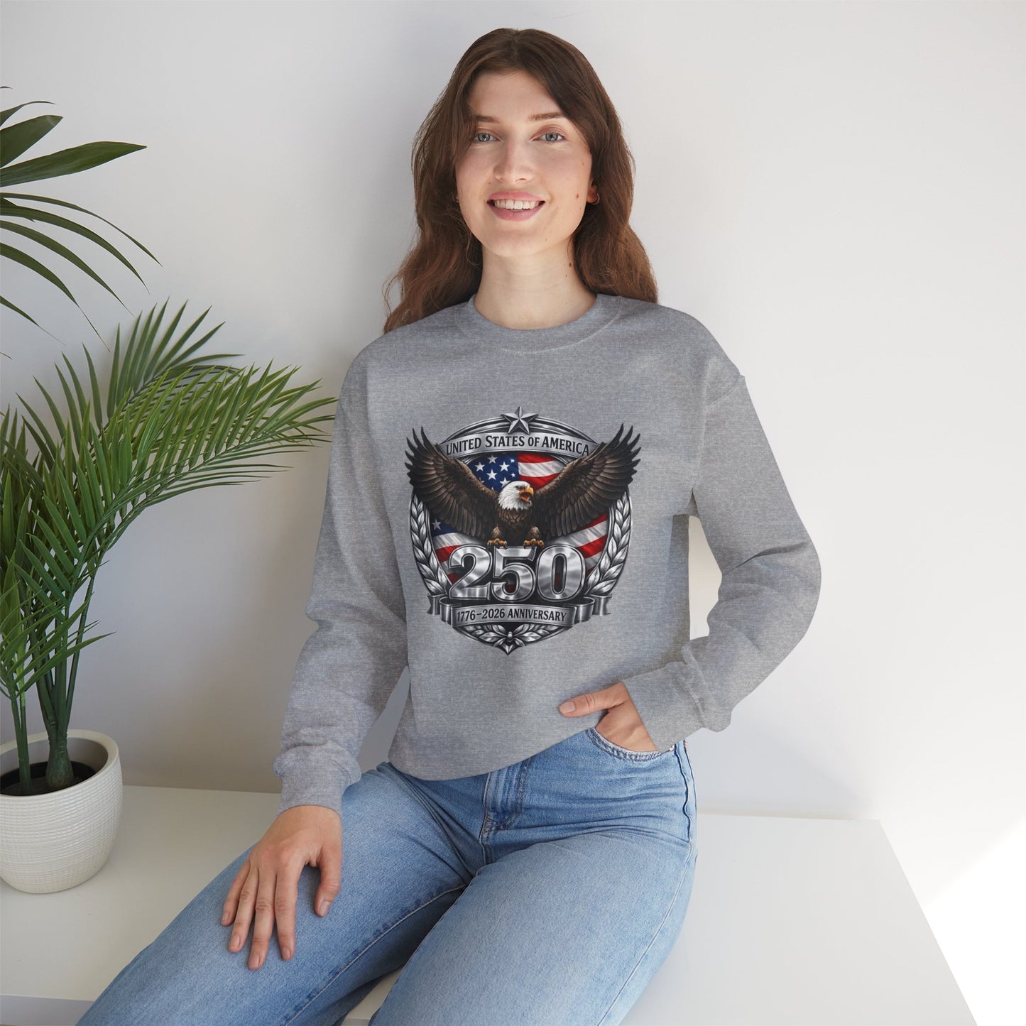 #250 Patriotic Bald Eagle 250 United States Emblem Crewneck Sweatshirt