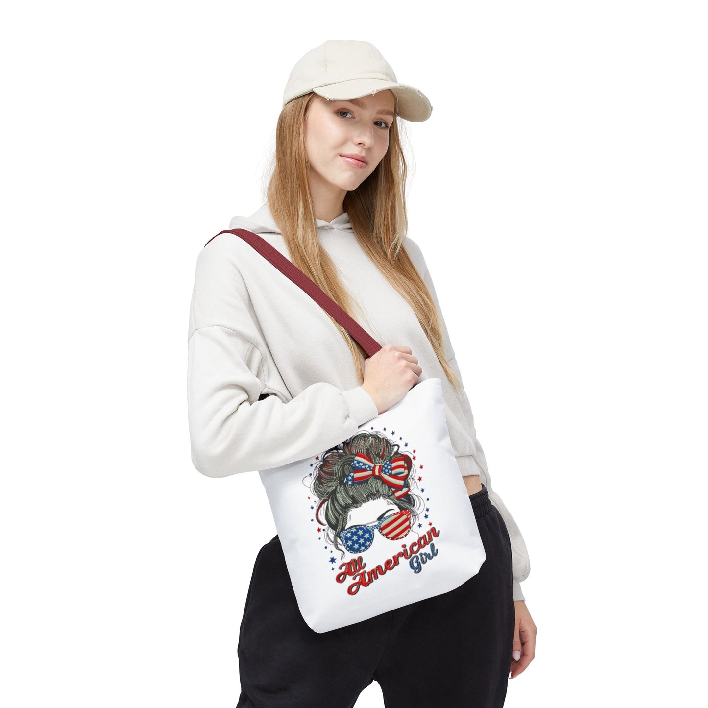 #250 "All American Girl" Patriotic Messy Bun Tote Bag