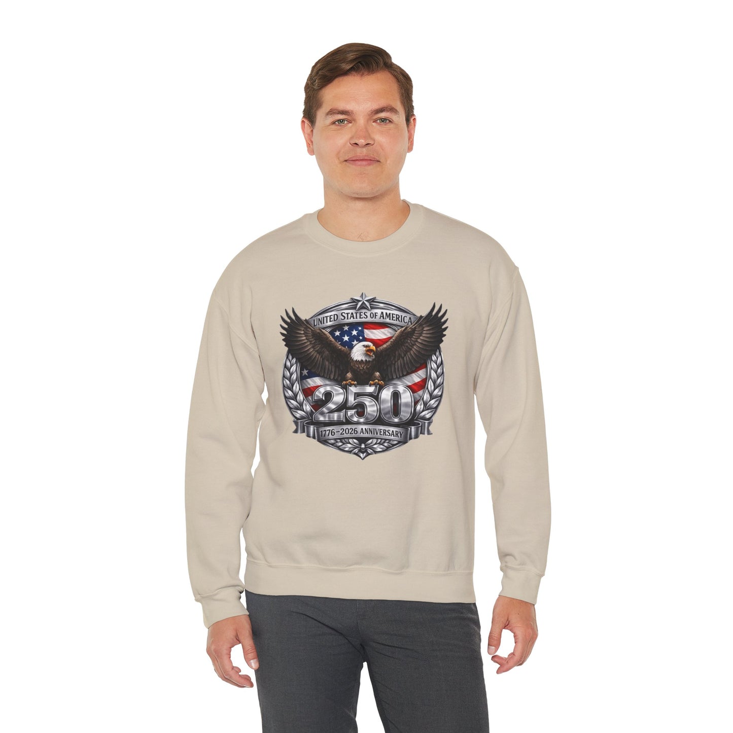 #250 Patriotic Bald Eagle 250 United States Emblem Crewneck Sweatshirt