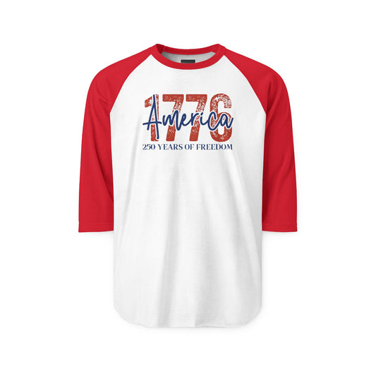 #250 1776 America: 250 Years of Freedom' Patriotic Independence Day Raglan Shirt Baseball Tee