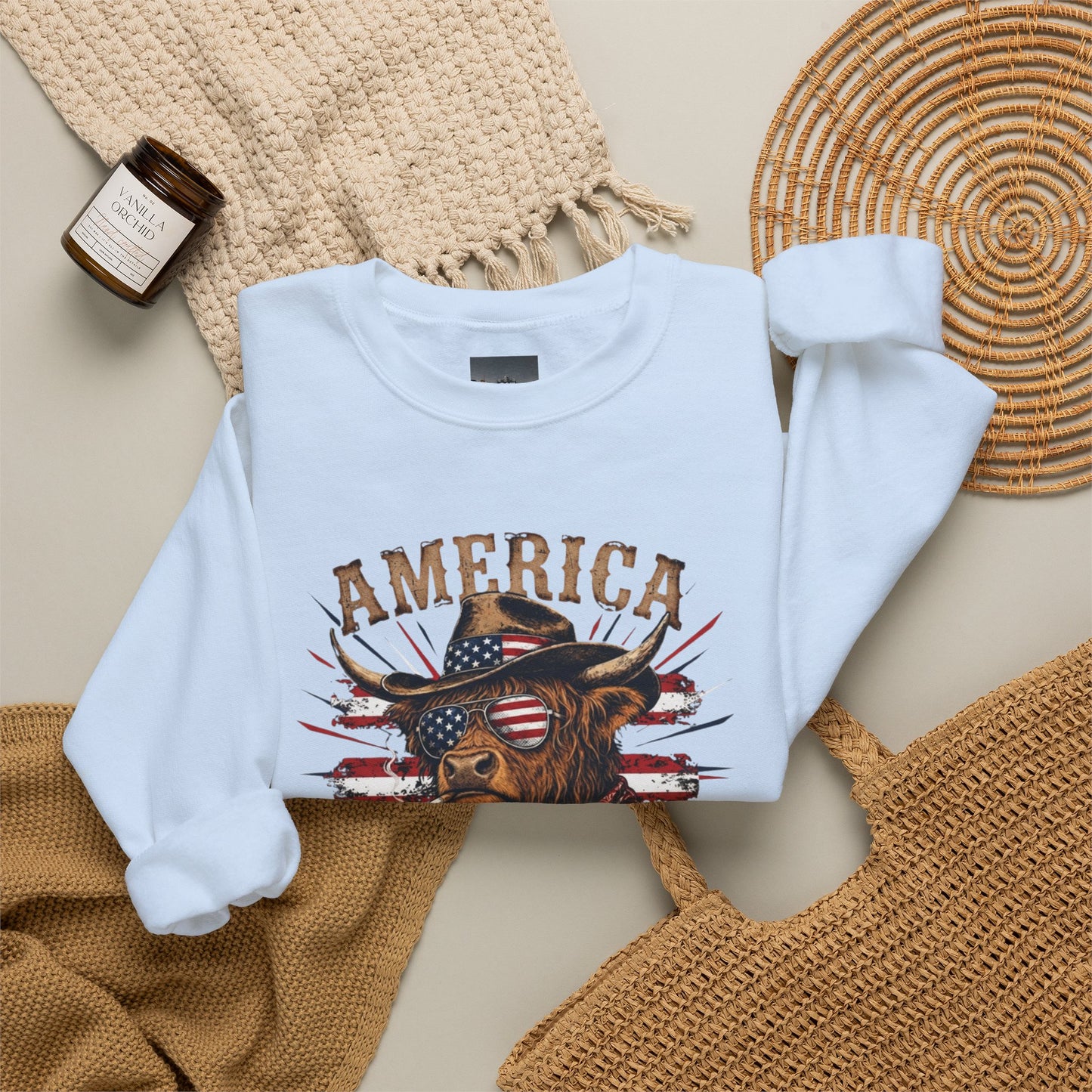 #250 America 250 Strong Patriotic Bull with American Flag Sweatshirt
