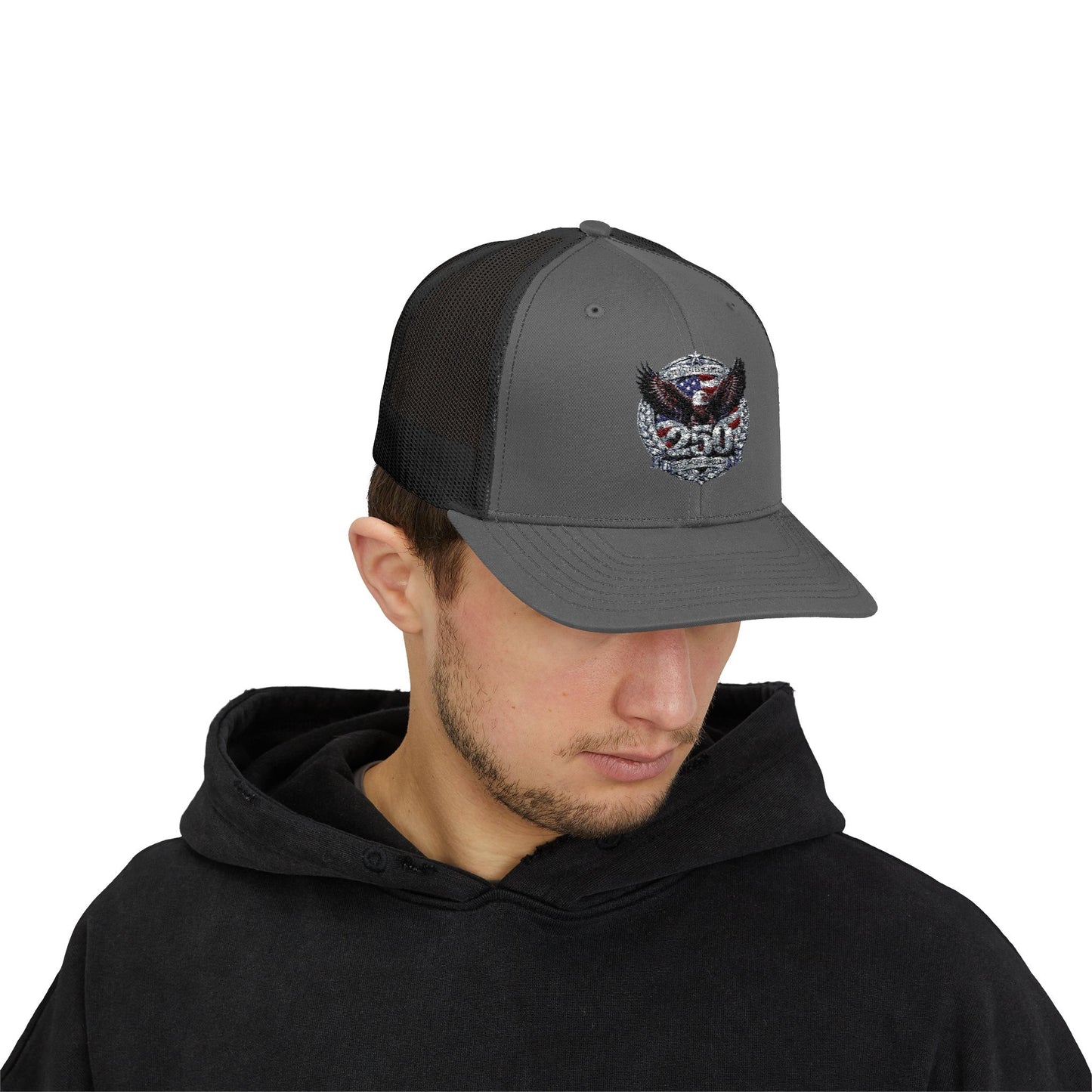 #250 Patriotic Bald Eagle 250 United States Emblem Snapback Trucker Cap