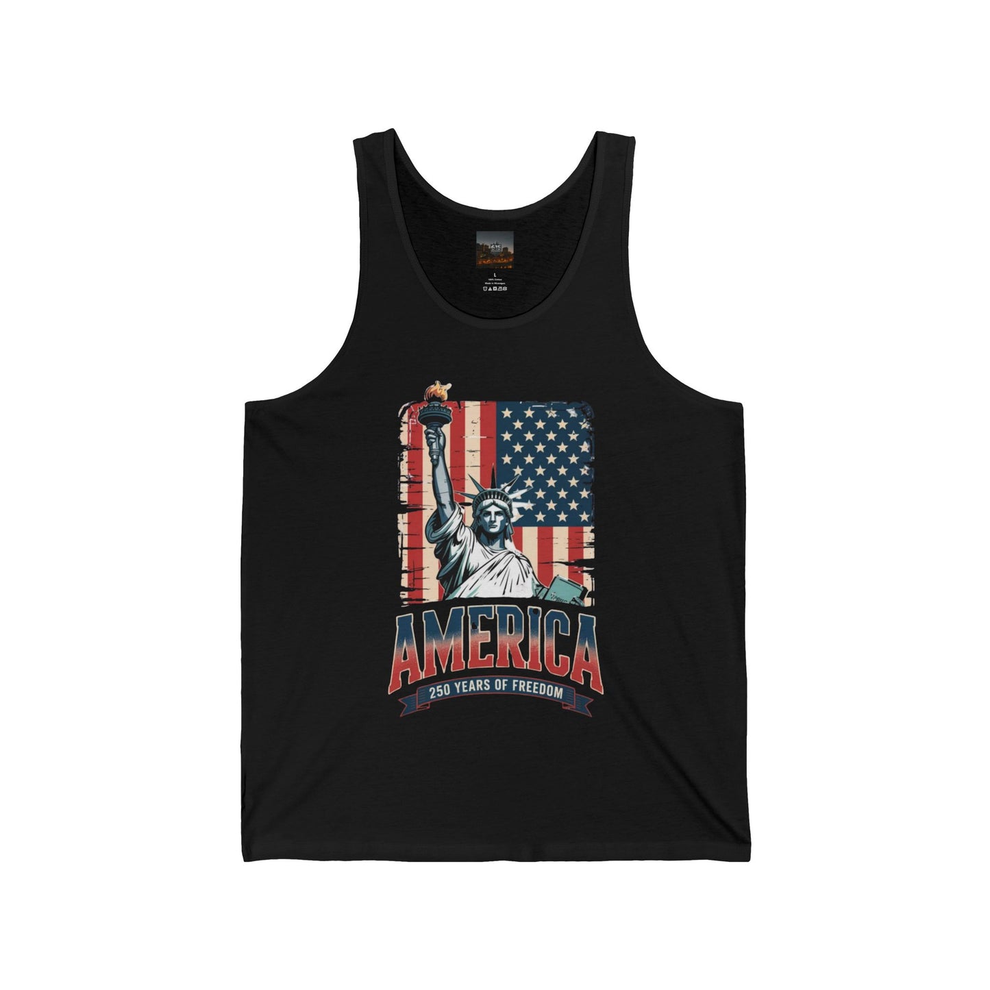 #250 Statue of Liberty American Flag 'America' Patriotic Independence Day Jersey Tank Top