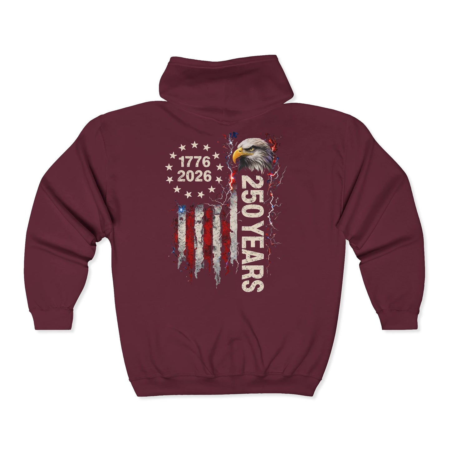 #250 1776-2026 250 Years USA Bicentennial Eagle Zip Hoodie